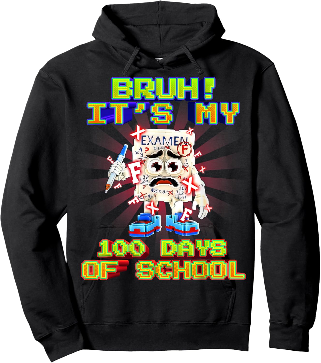 Bruh No My Examen Funny Brainrot 100 Days of School for Kids Hoodie - Hoodie | Black