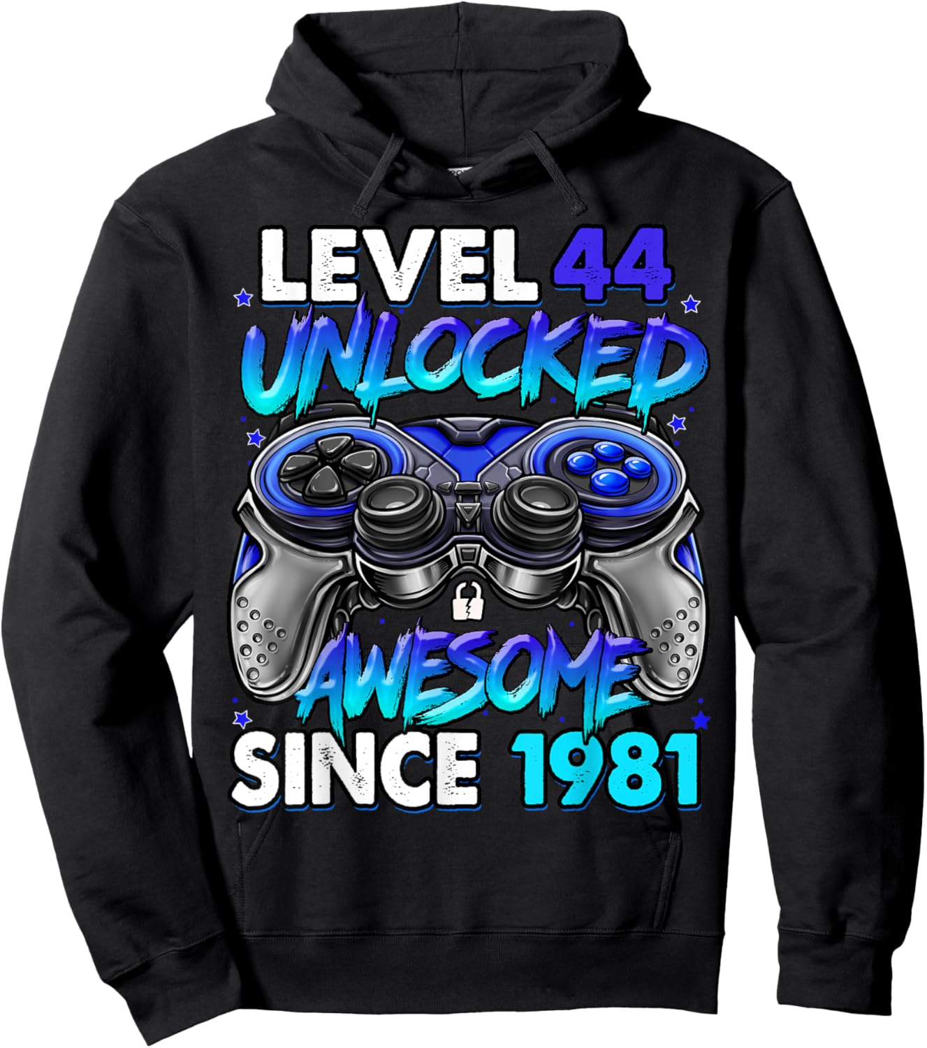 Level 44 Unlocked Awesome Since 1981 44th Birthday Gaming Hoodie - Hoodie | Black