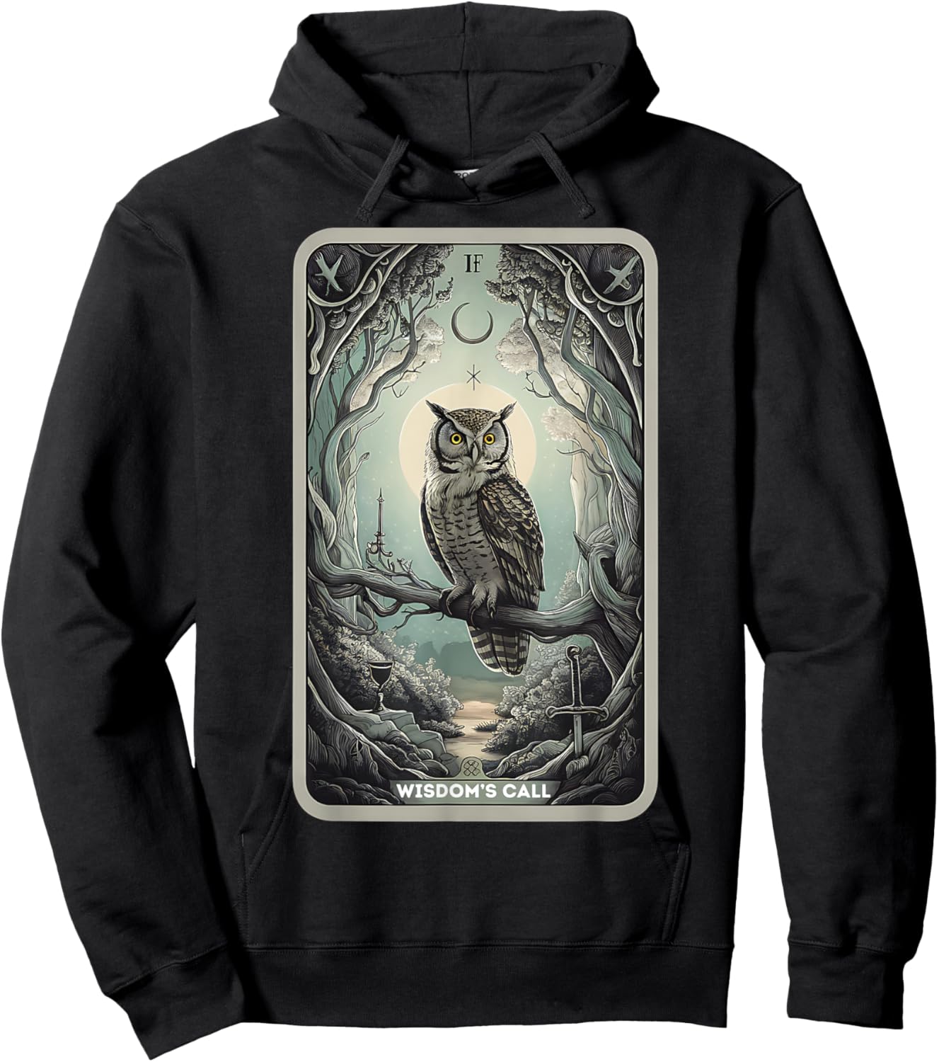 Tarot Card "Wisdom Call" Owls Lover Mystical Owl Tarot Card Hoodie - Hoodie | Black