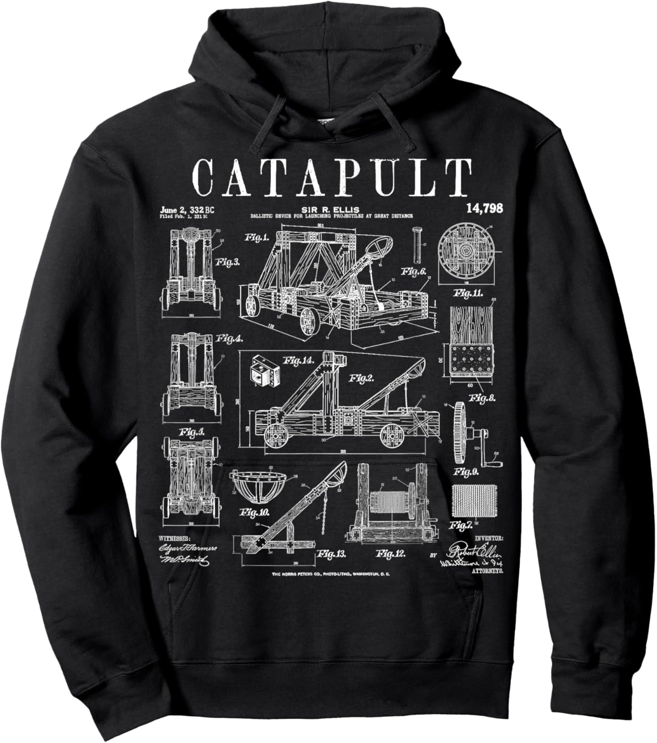 Catapult Medieval Ancient Siege Engine Funny Vintage Patent Hoodie - Hoodie | Black