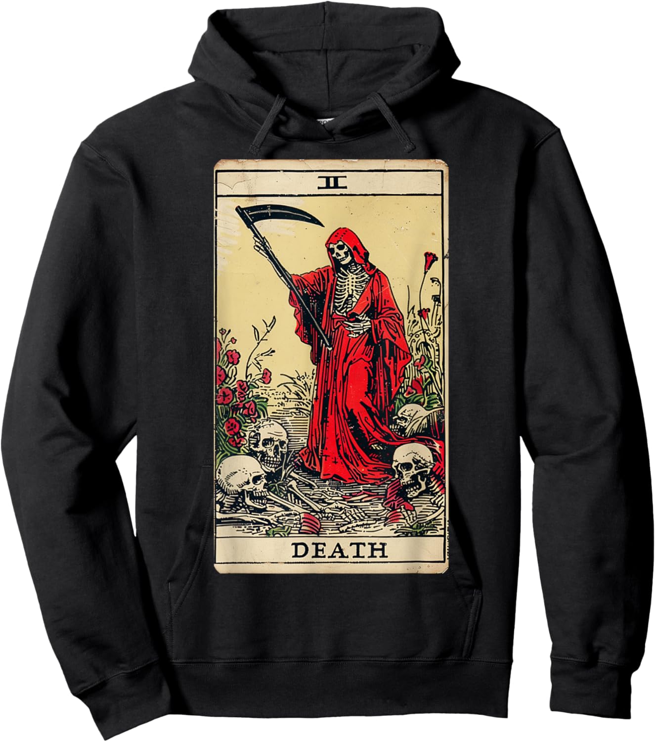 Vintage Death Tarot Card Black Gothic Skull Dead Reaper Grim Hoodie - Hoodie | Black