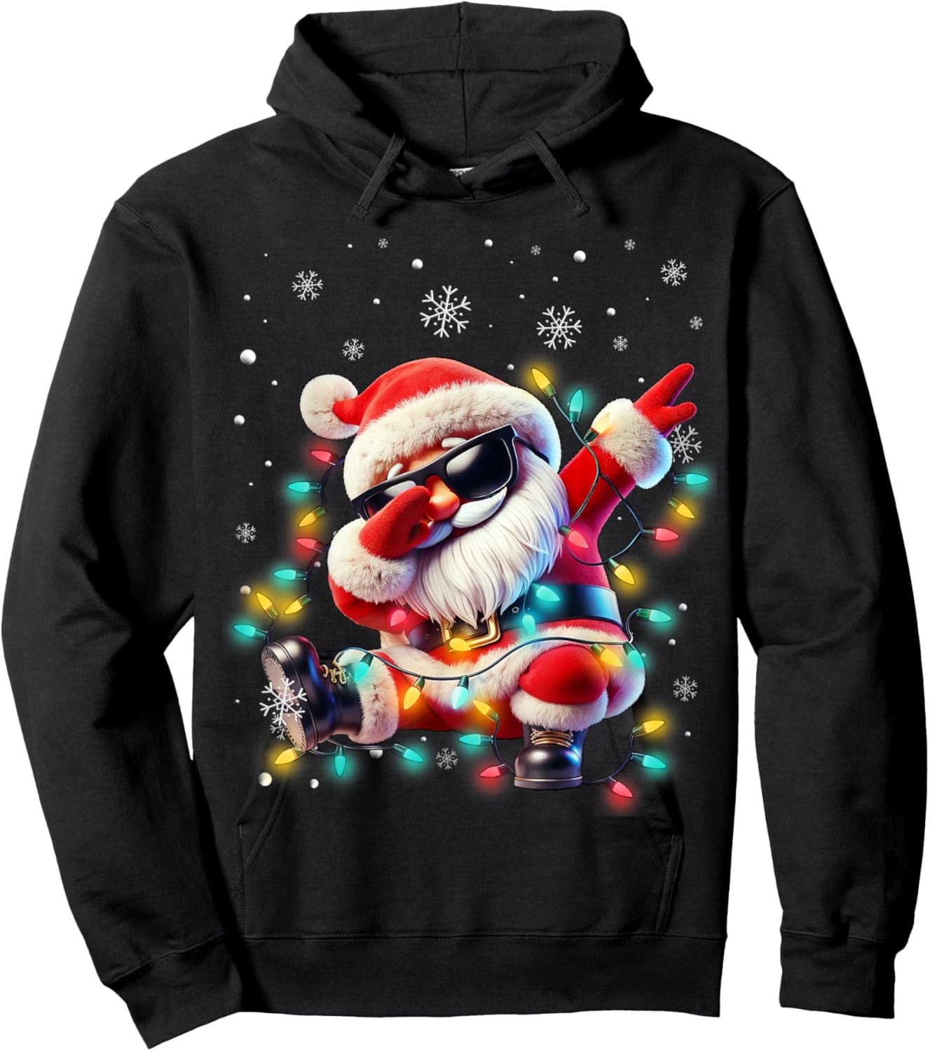 Dabbing Santa Xmas Lights Boys Men Kids Funny Christmas Hoodie - Hoodie | Black