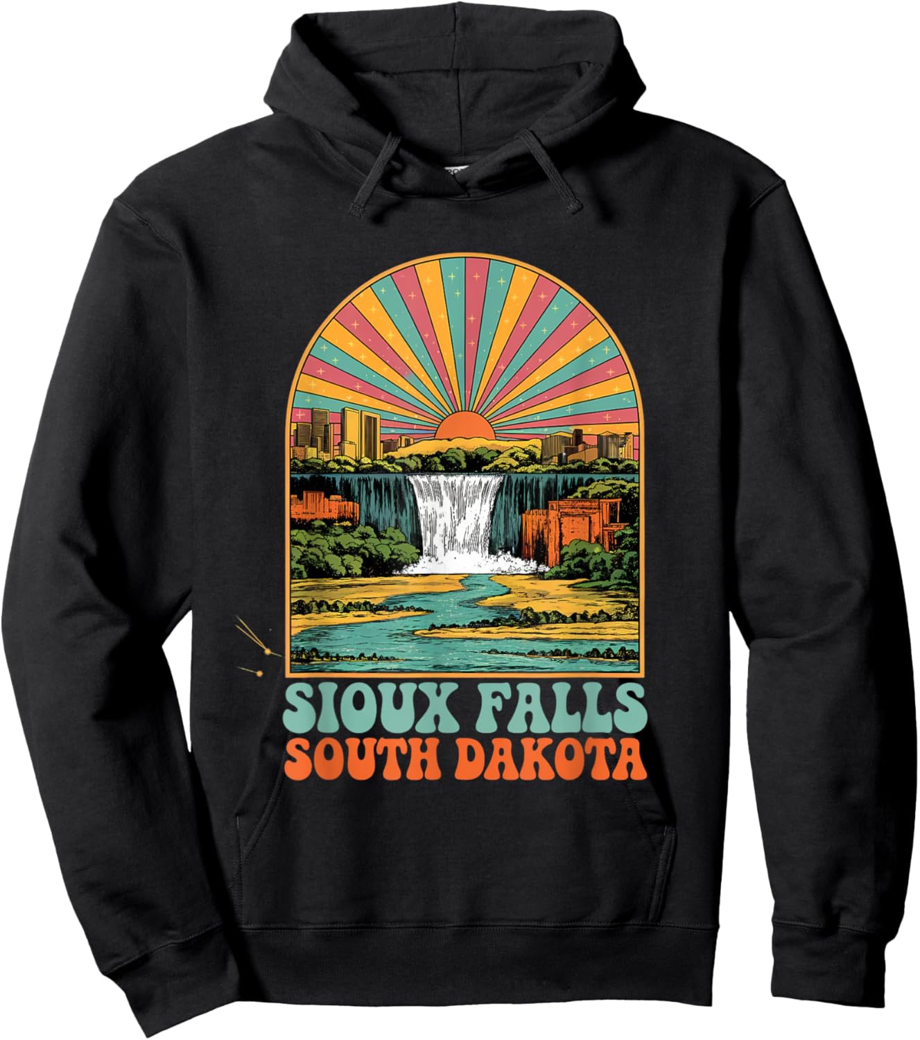Retro Sioux Falls South Dakota Sunset Skyline Vintage Hoodie - Hoodie | Black