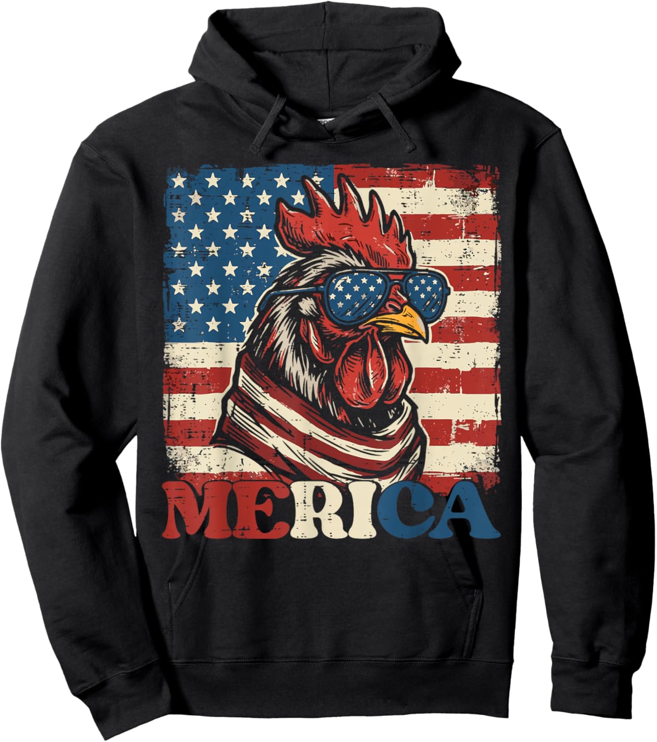 4th of July Chicken US Flag Merica Patriotic Men Women Kids Hoodie - Hoodie | Black