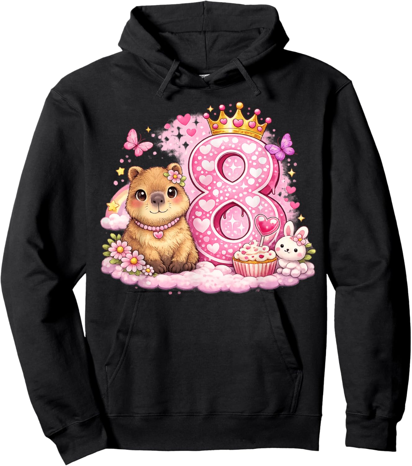 Capybara for 8th Birthday Girl Cute Birthday Girl Hoodie - Hoodie | Black