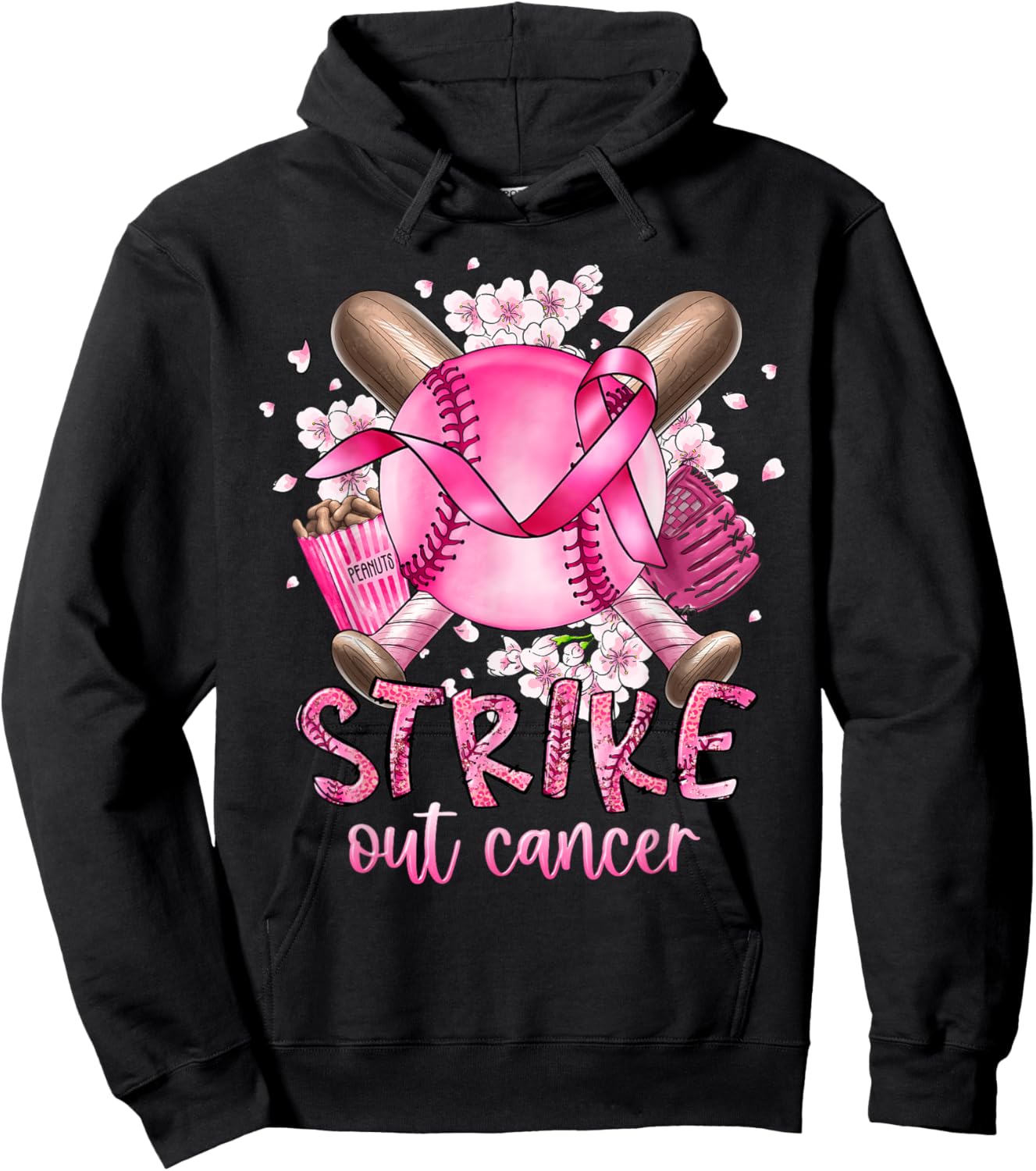 Strike Out Breast Cancer Softball Baseball Player Support Hoodie - Hoodie | Black