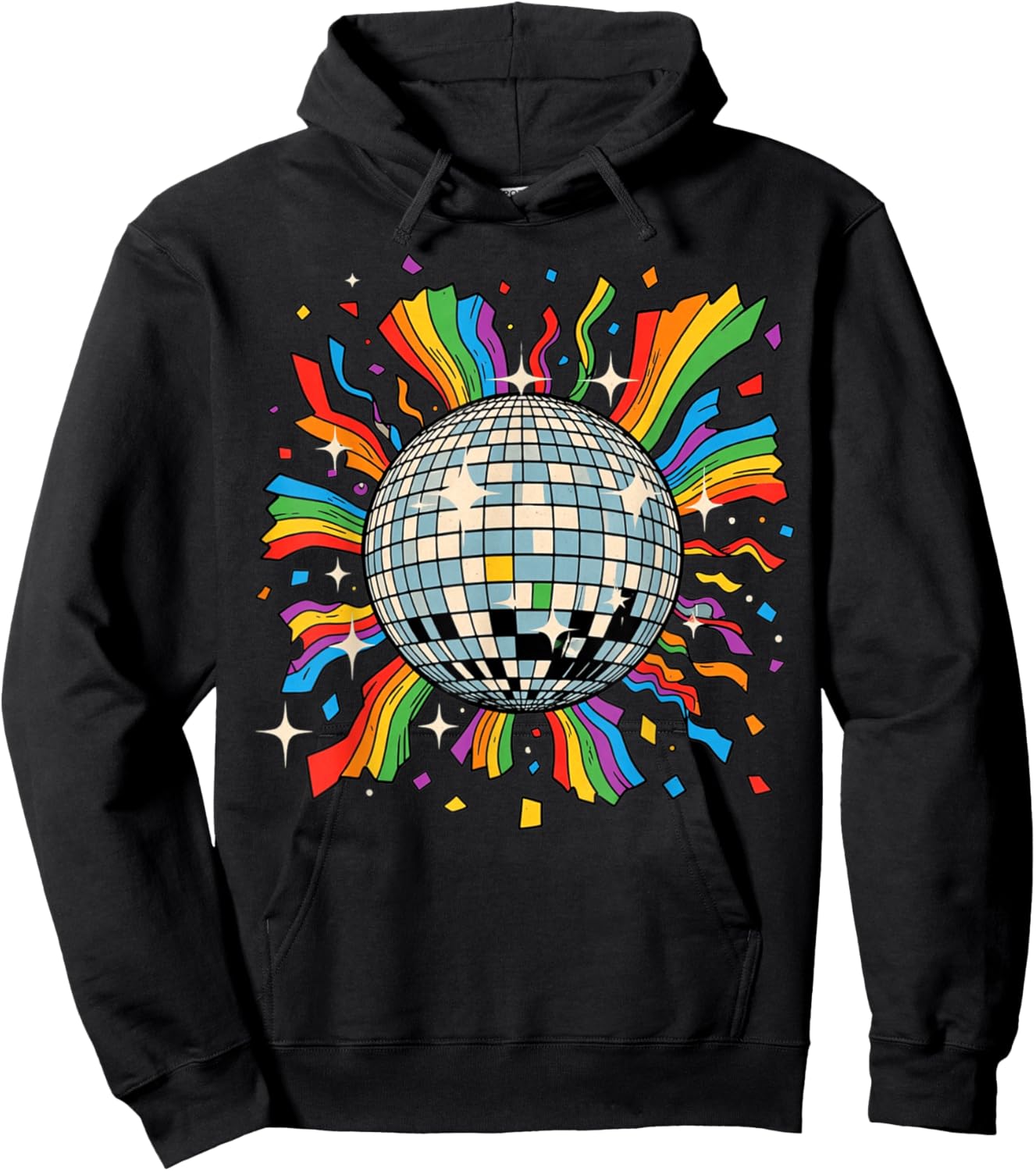 Retro Streamers and Confetti Disco Ball Party Hoodie - Hoodie | Black