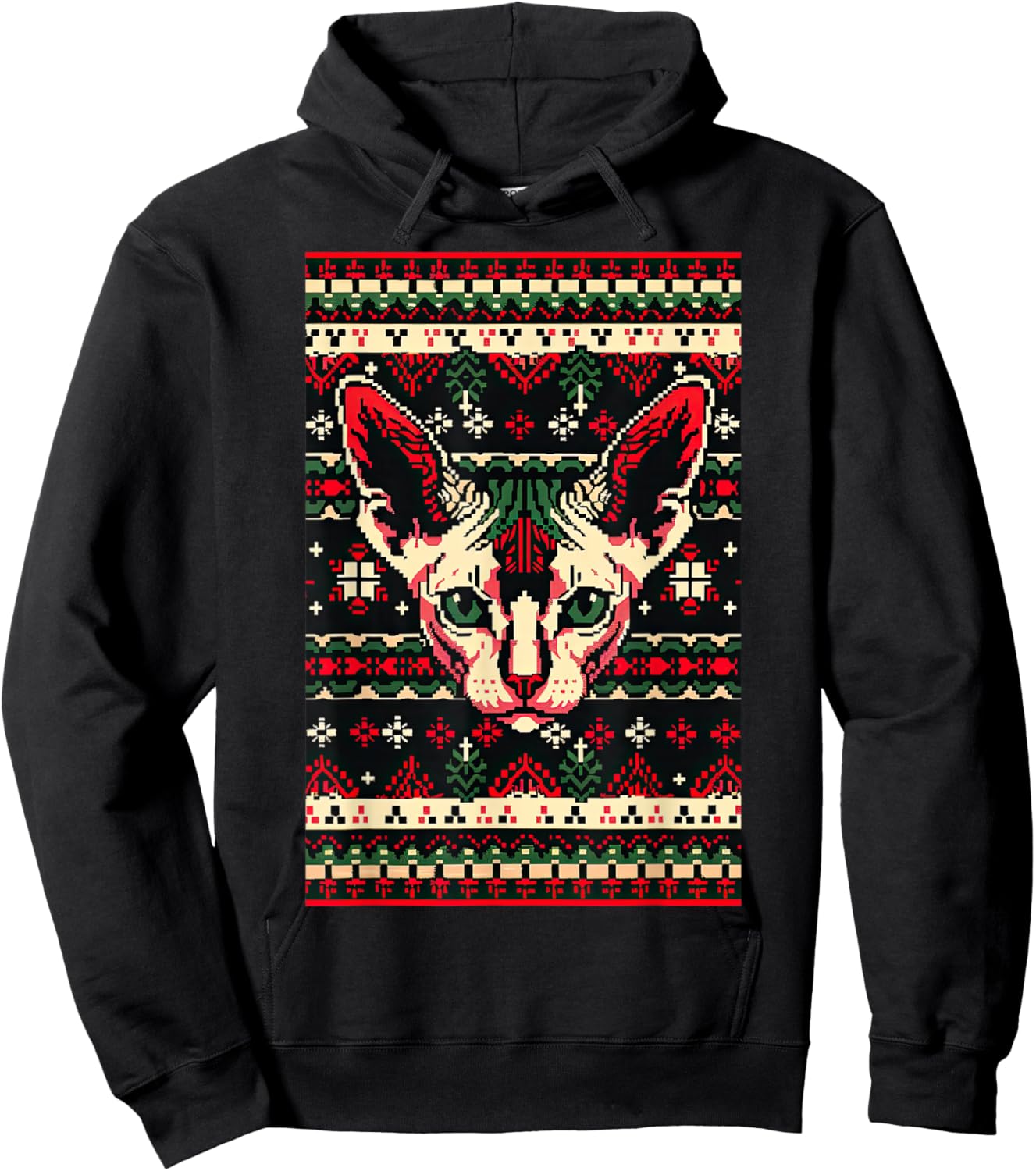 Christmas Ugly Sweater Sphynx Cat Funny Xmas Hoodie - Hoodie | Black