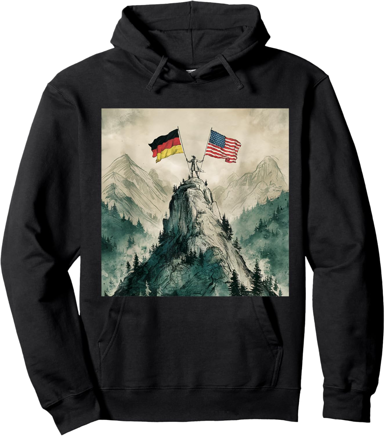 USA and Germany Flags - Historic Mountaintop Victory Hoodie - Hoodie | Black