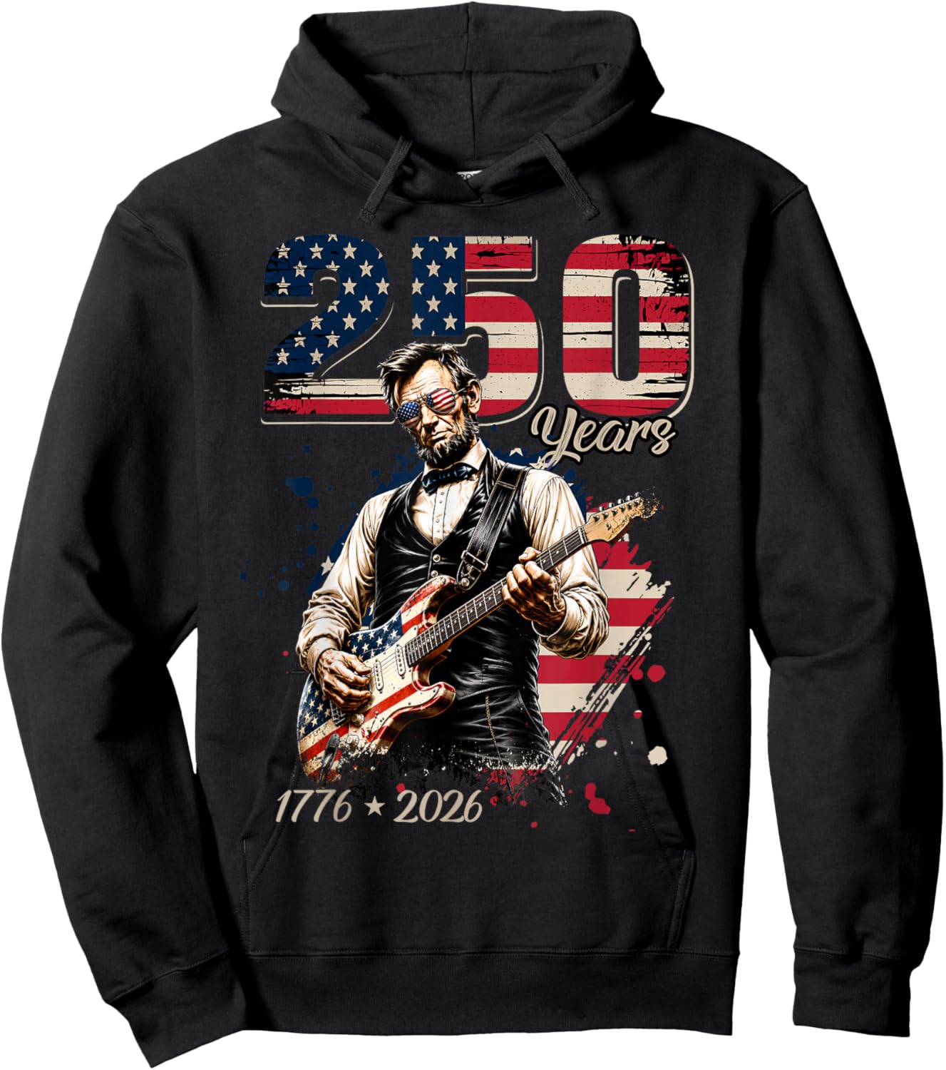 Abraham Lincoln Playing Guitar 4th July 250th Anniversary Hoodie - Hoodie | Black