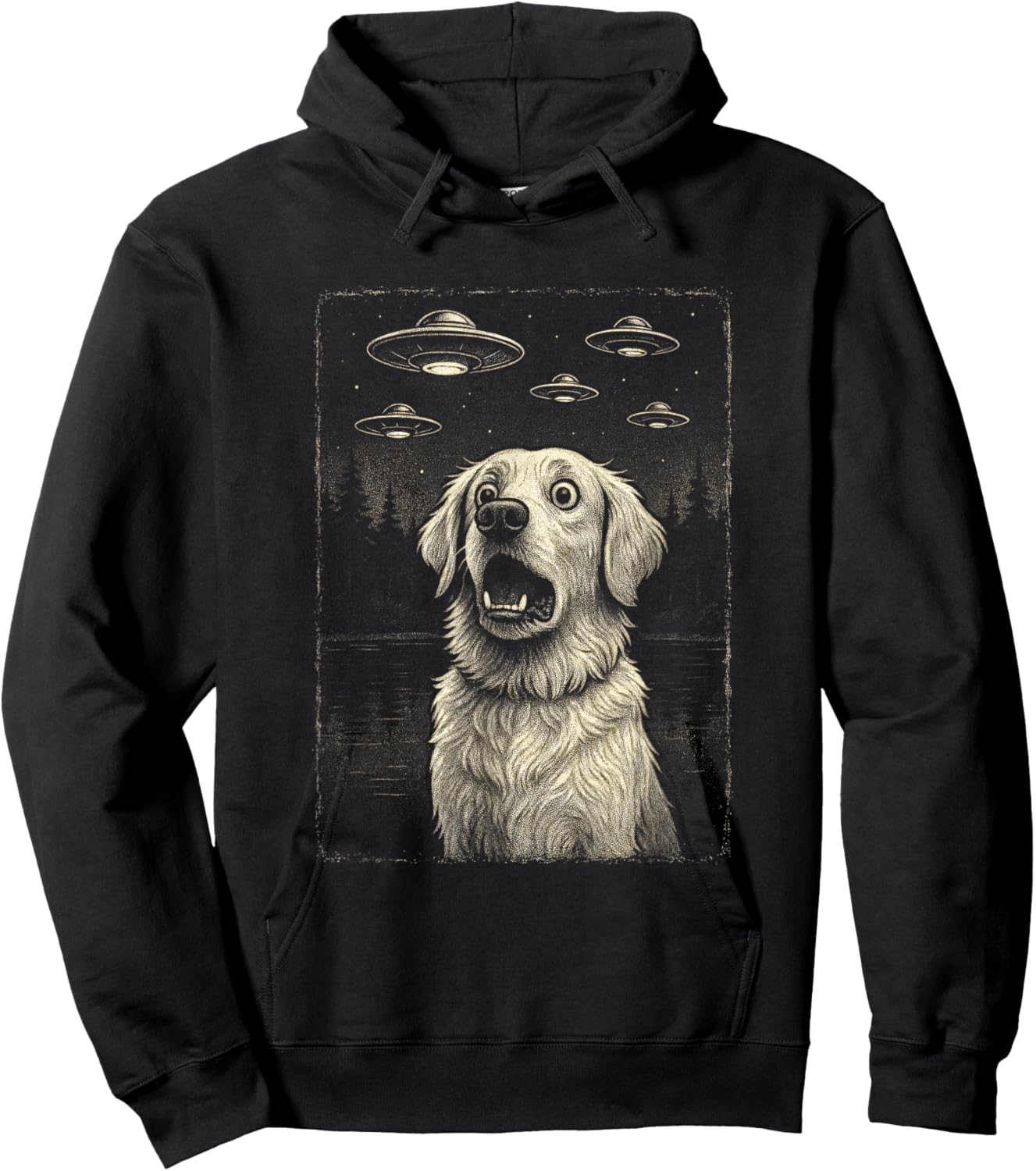 Golden Retriever UFO Encounter - Funny Dog Art Hoodie - Hoodie | Black