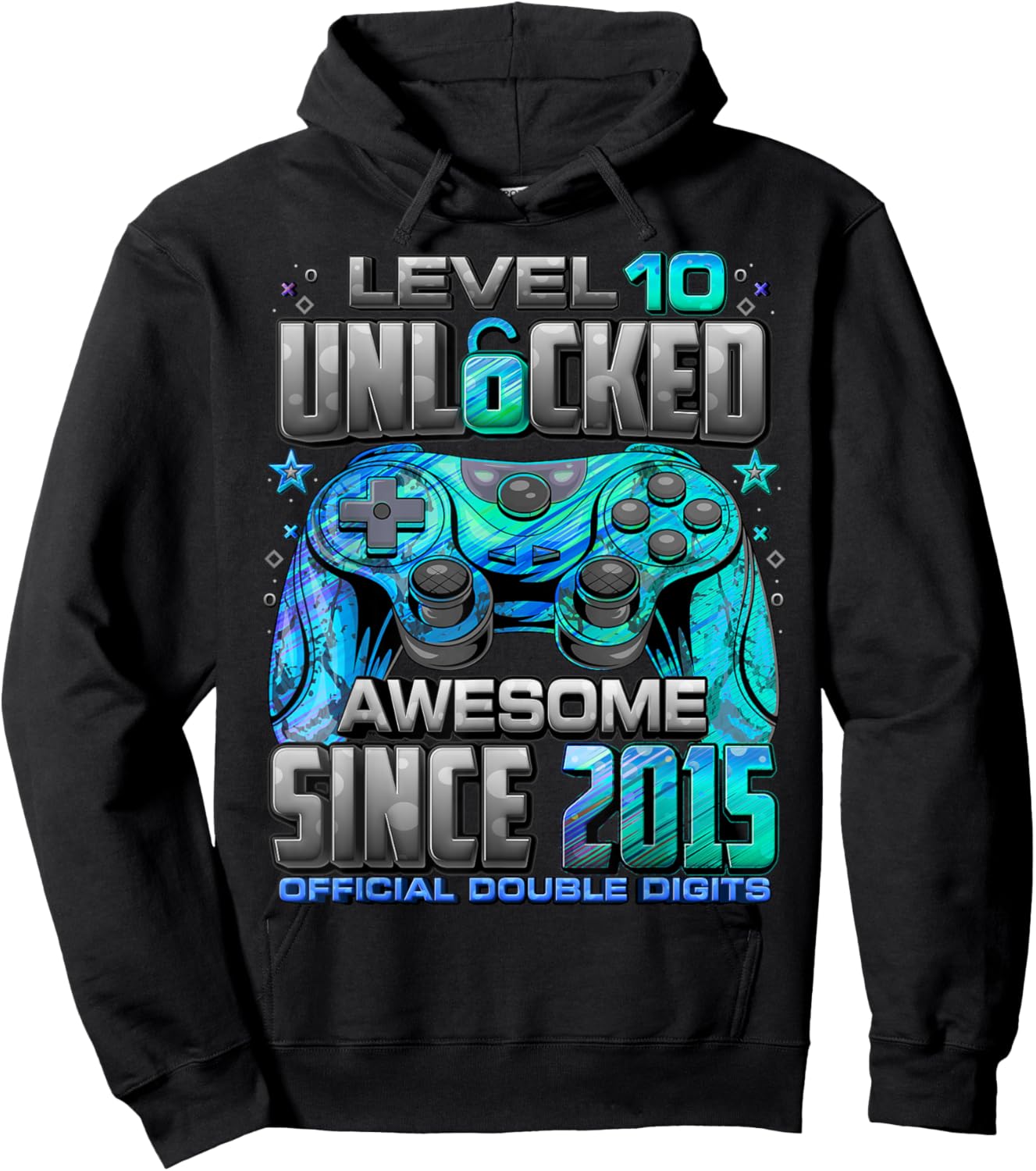 Level 10 Unlocked Awesome Since 2015 10th Birthday Gaming Hoodie - Hoodie | Black