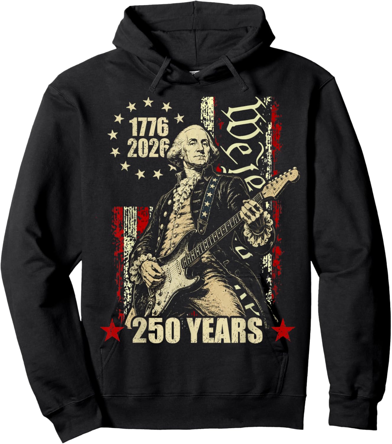 250 Years George Washington American Flag 1776-2026 July 4th Hoodie - Hoodie | Black