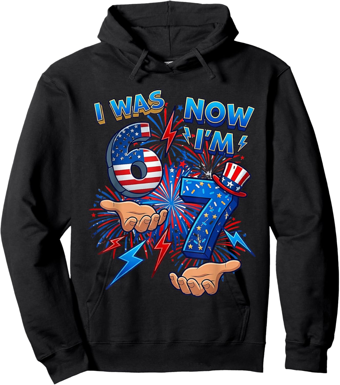I was 6 Now I'm 7 Birthday 7th 4th of July Patriotic Boys Hoodie - Hoodie | Black