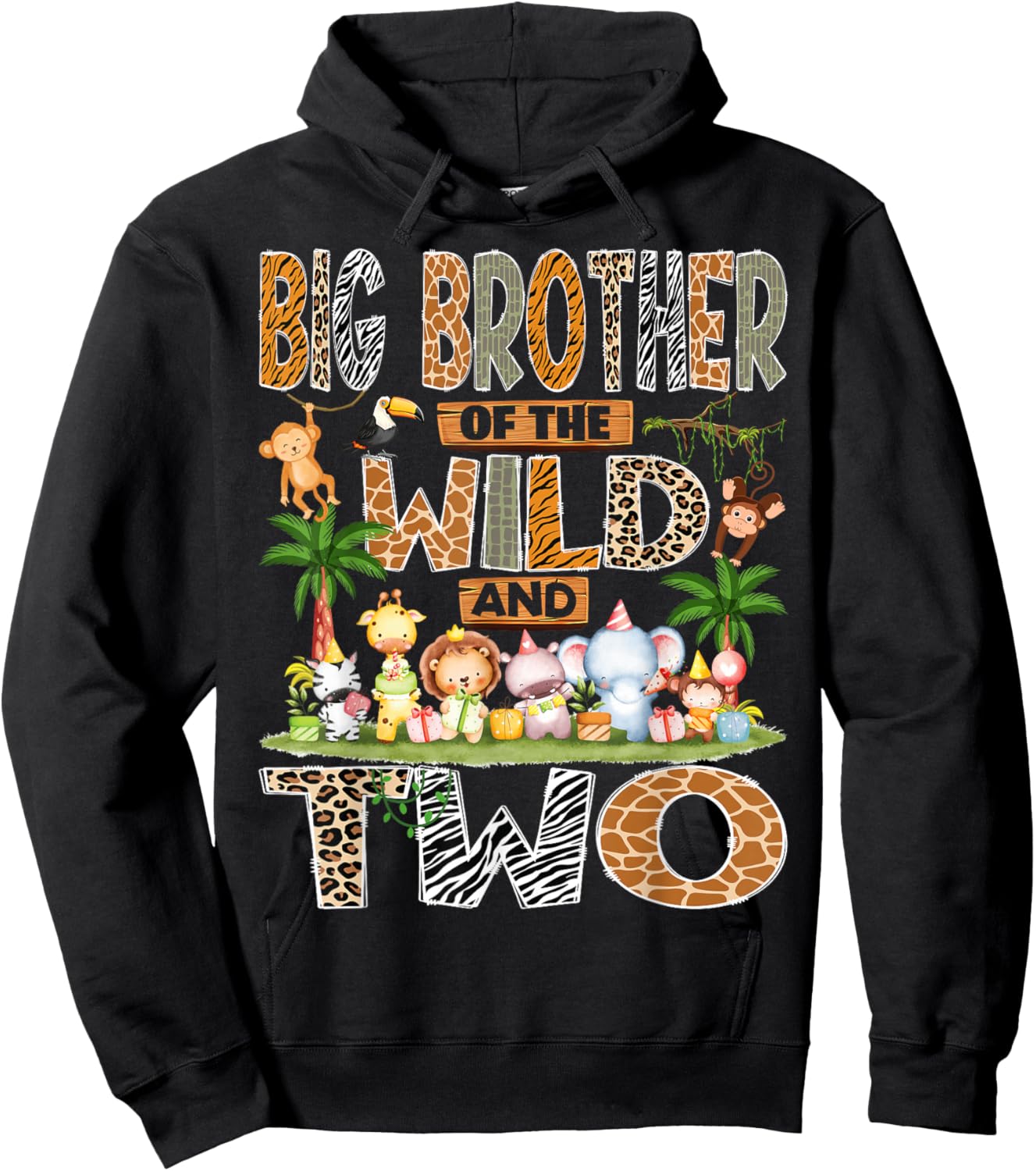 Big Brother of The Wild & Two 2nd Birthday Boy Safari Jungle Hoodie - Hoodie | Black