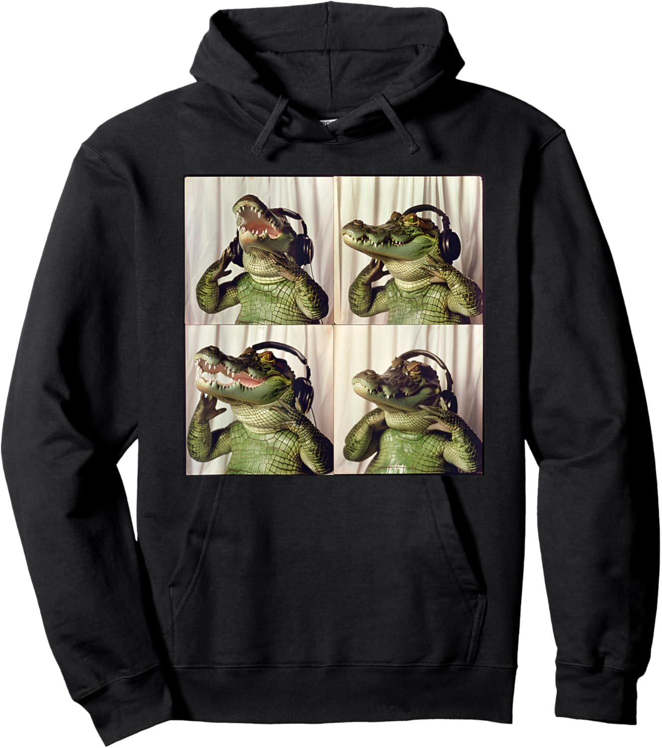 Alligator With Headphones Animal Photobooth Cool Gator Hoodie - Hoodie | Black