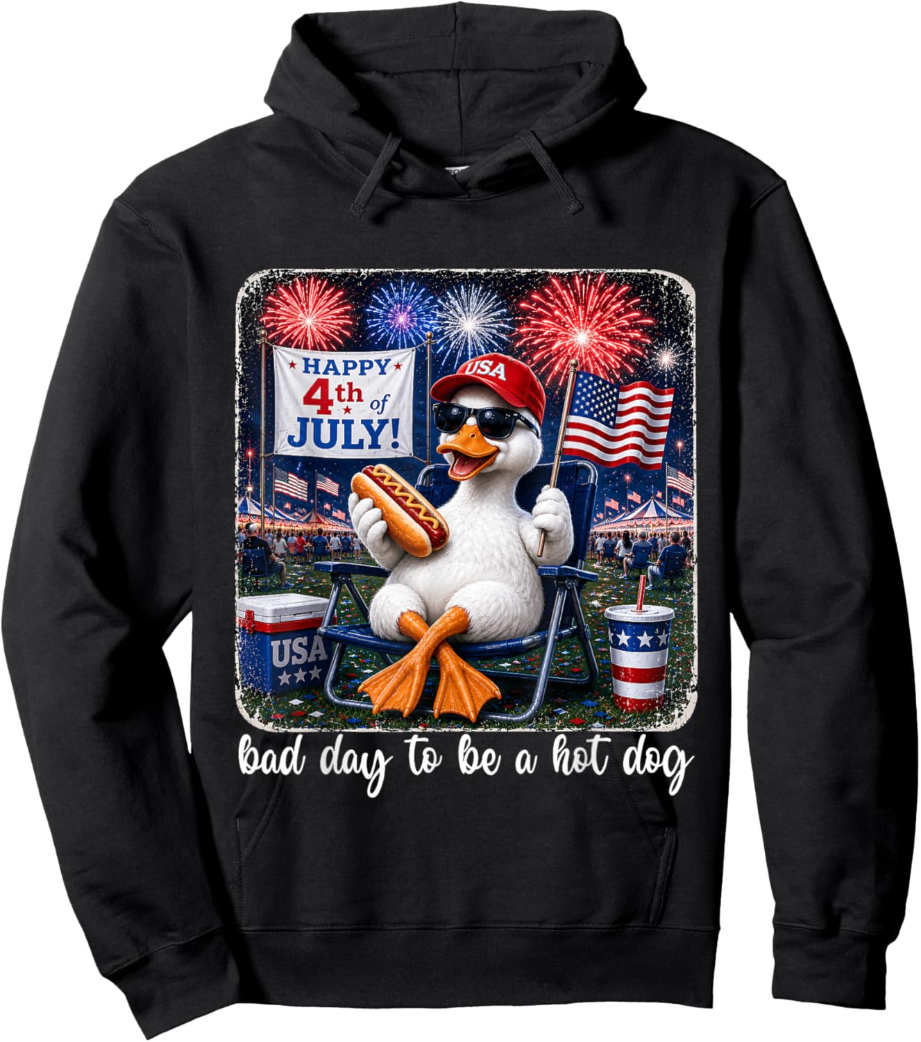 It's A Bad Day to Be A Hotdog Goose Fourth of July Patriotic Hoodie - Hoodie | Black