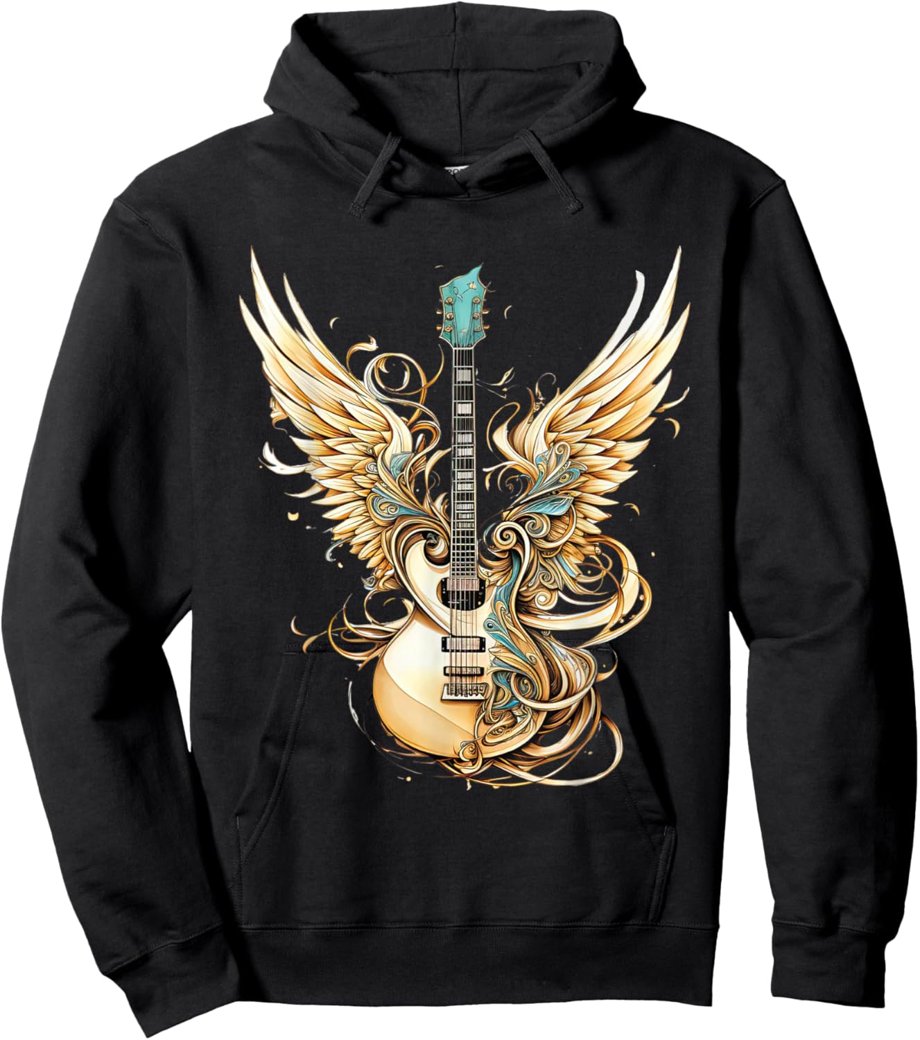 Retro Rock & Roll Music Guitar Wings Vintage 80s Men Women Hoodie - Hoodie | Black