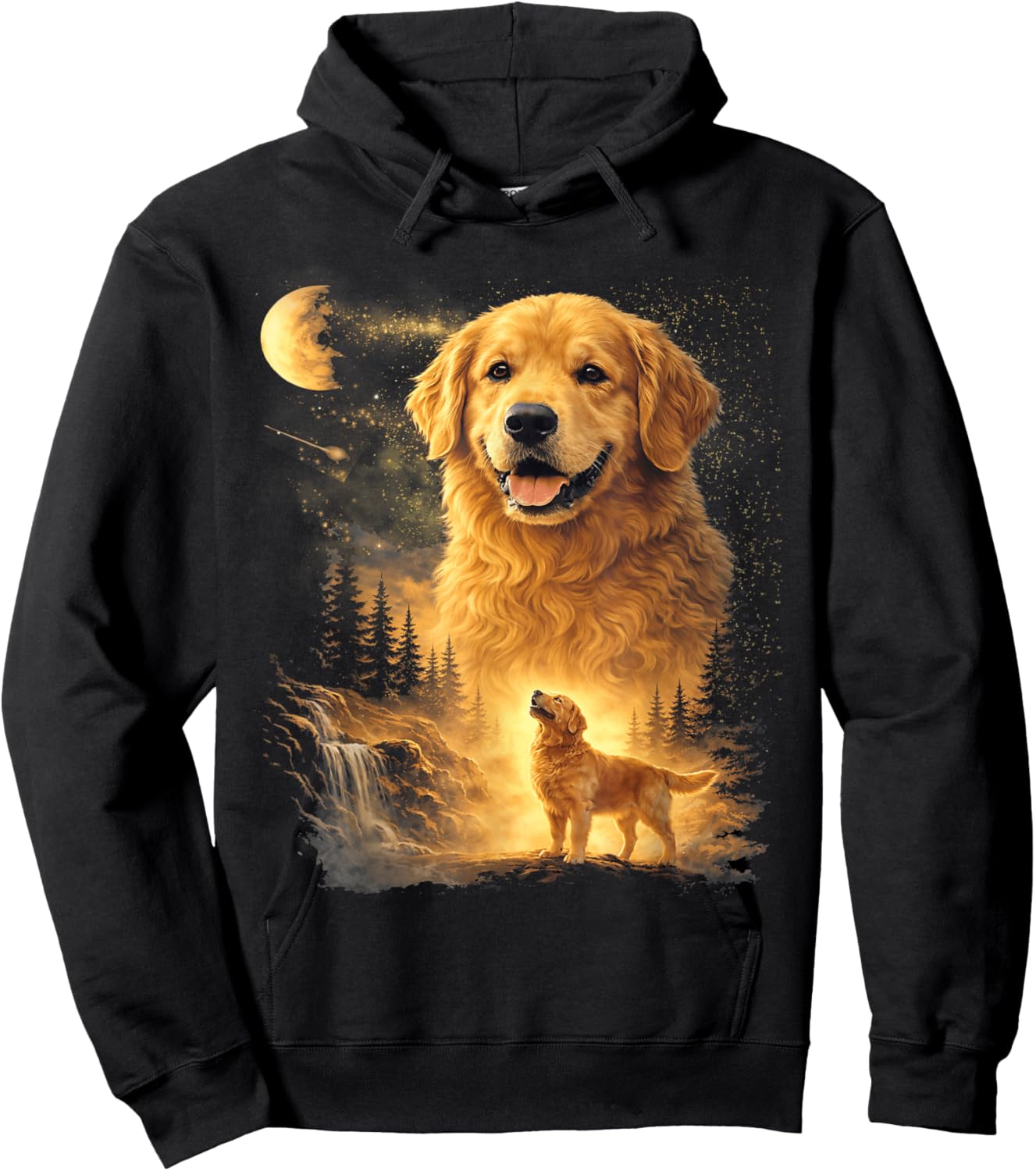 Golden Retriever Howling to The Moon Vintage Dog Art Hoodie - Hoodie | Black