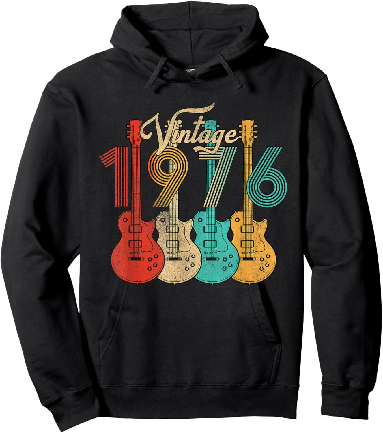 Vintage Born in 1976 50th Birthday Gifts 50 Years Old Guitar Hoodie - Hoodie | Black