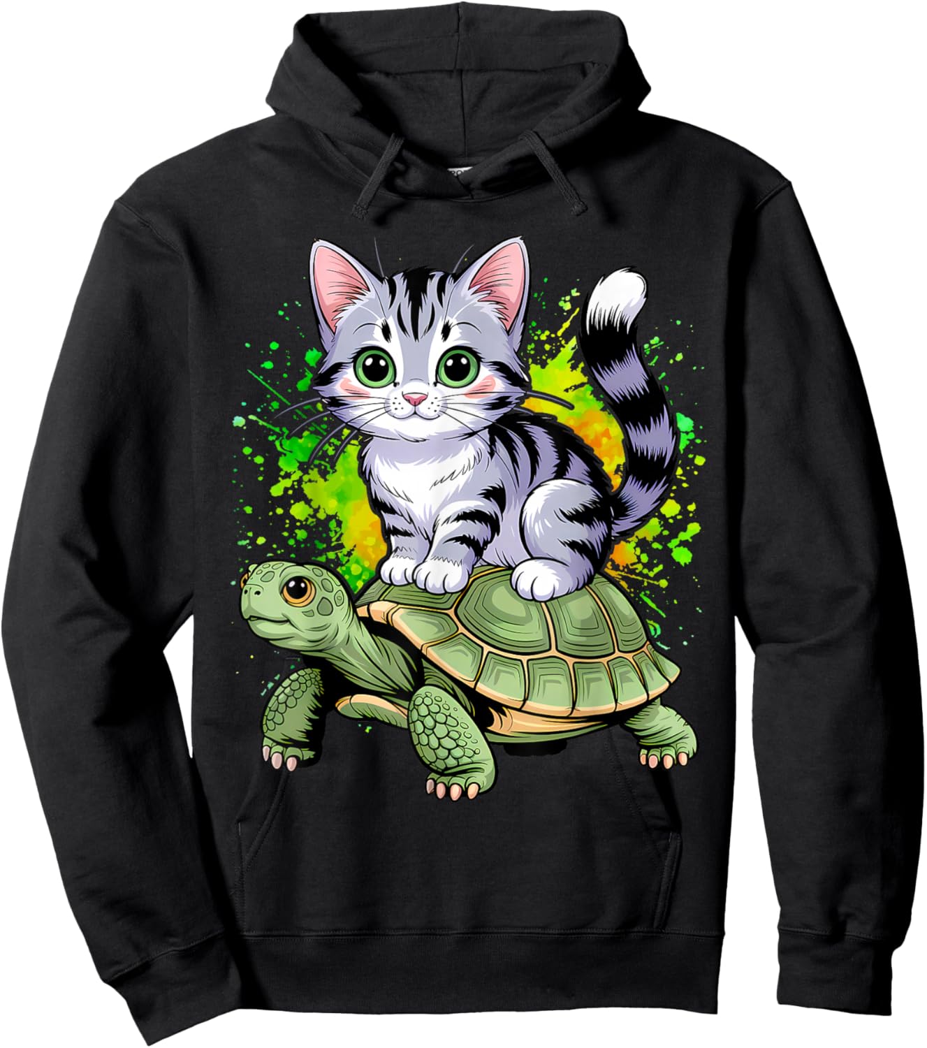 Cat Riding Turtle Lover Men Women Girls Kids Hoodie - Hoodie | Black