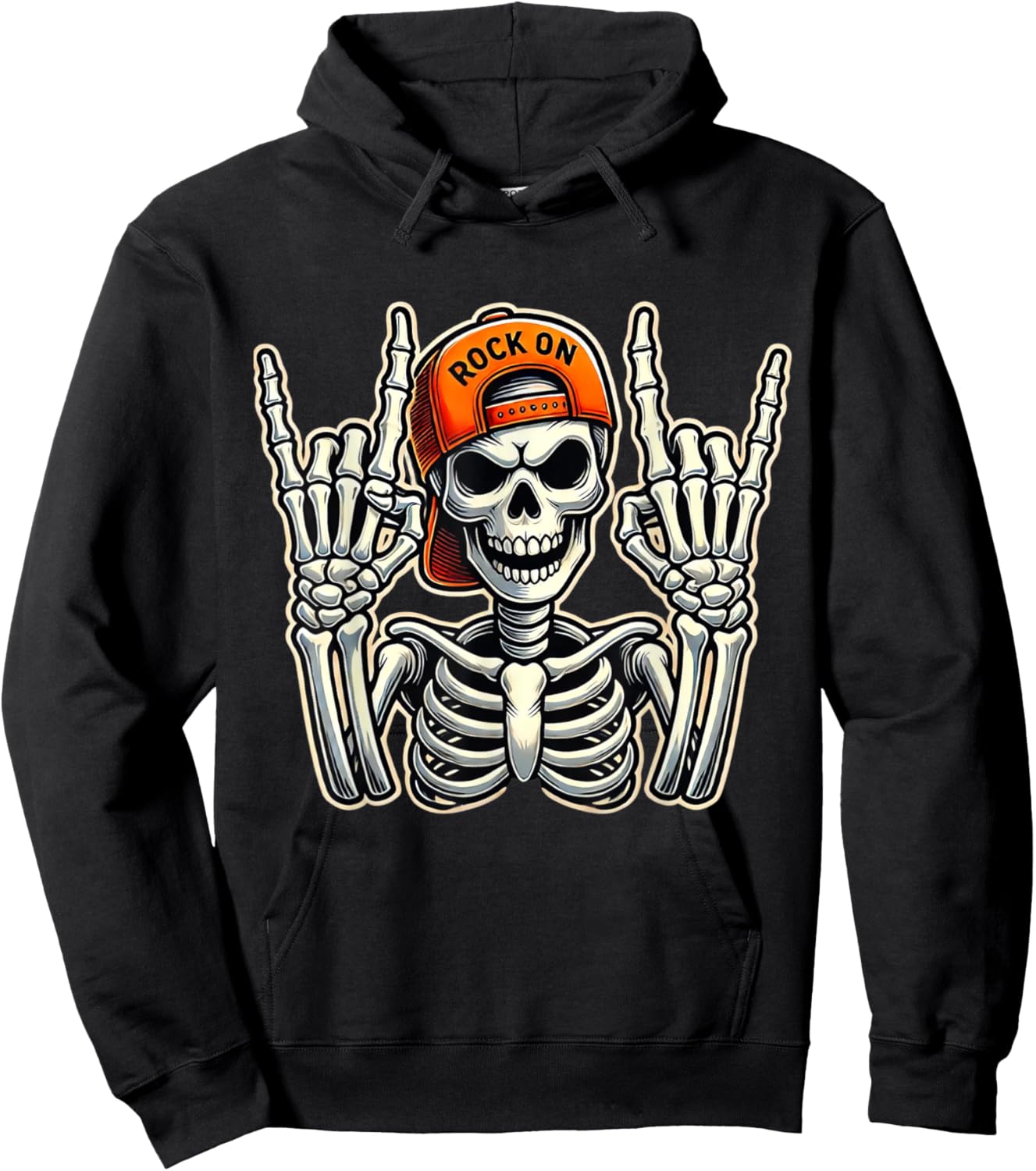 Cool Skeleton Rocker Skater Cap Halloween Punk Rock Hoodie - Hoodie | Black
