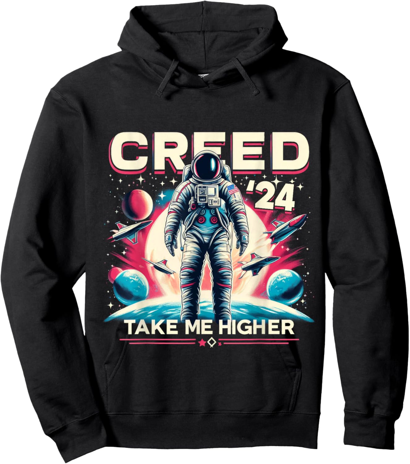 US Flag Astronaut Support 2024 Creed '24 Take Me Higher Hoodie - Hoodie | Black