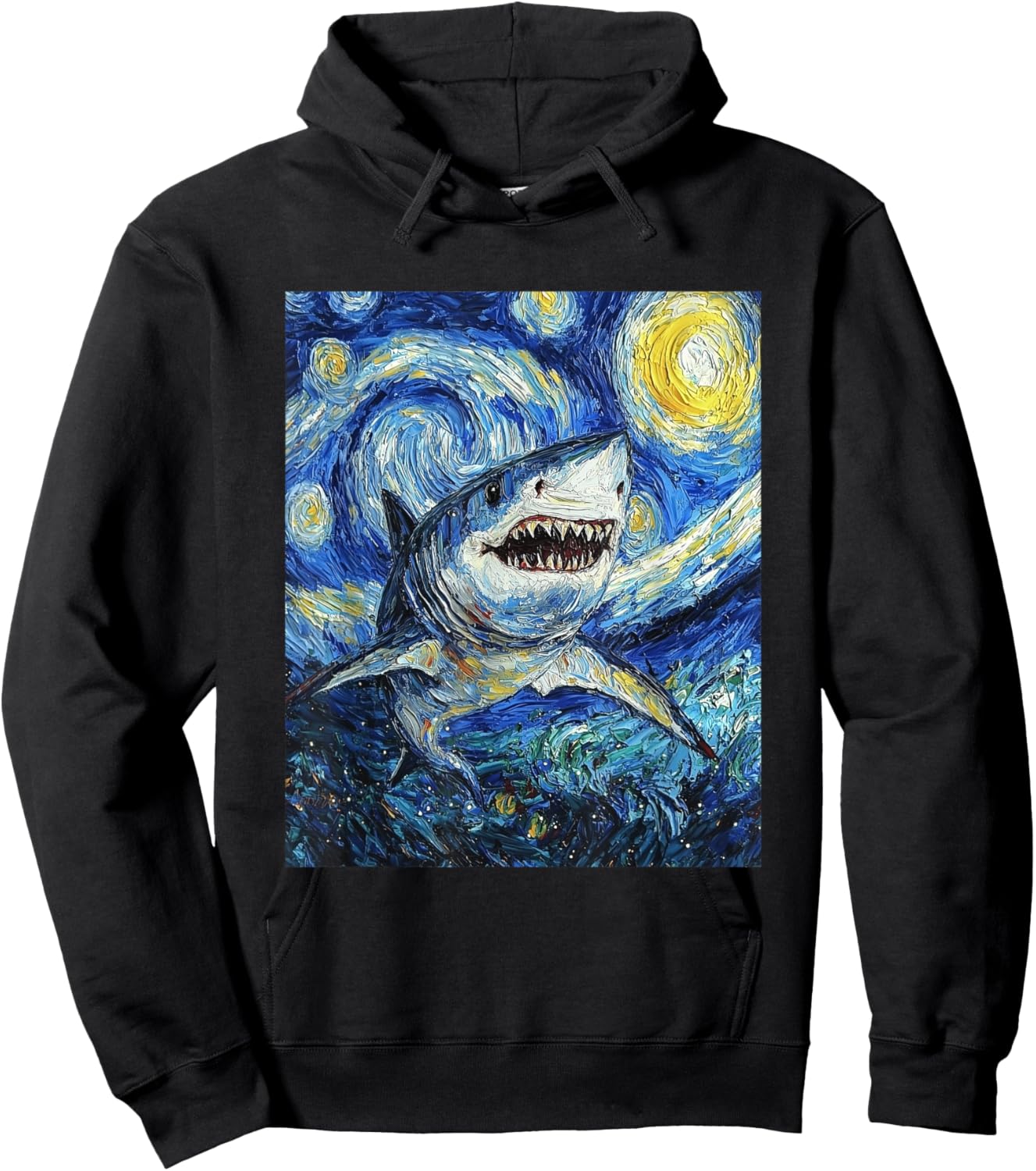 Funny Shark - Van Gogh Style - Starry Night Hoodie - Hoodie | Black