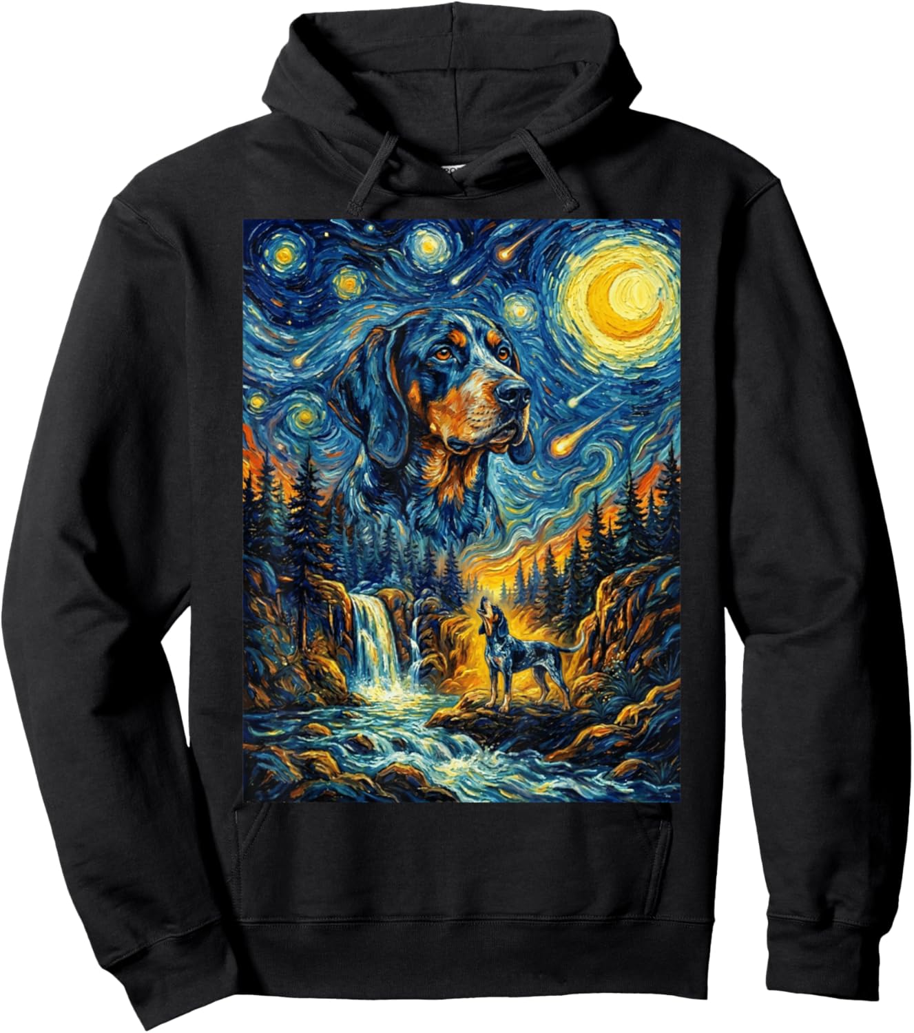 Bluetick Coonhound Dog Howling The Moon Night Starry Style Hoodie - Hoodie | Black