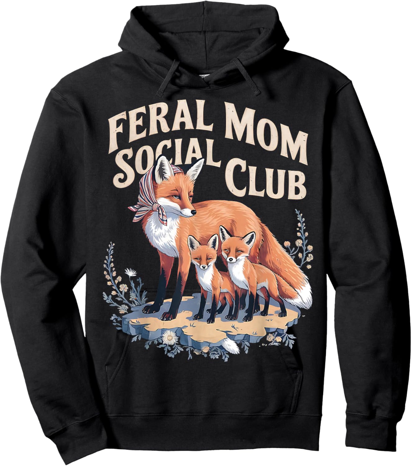 Feral Moms Social Club Mama Fox And Her Kits Wildlife Lover Hoodie - Hoodie | Black