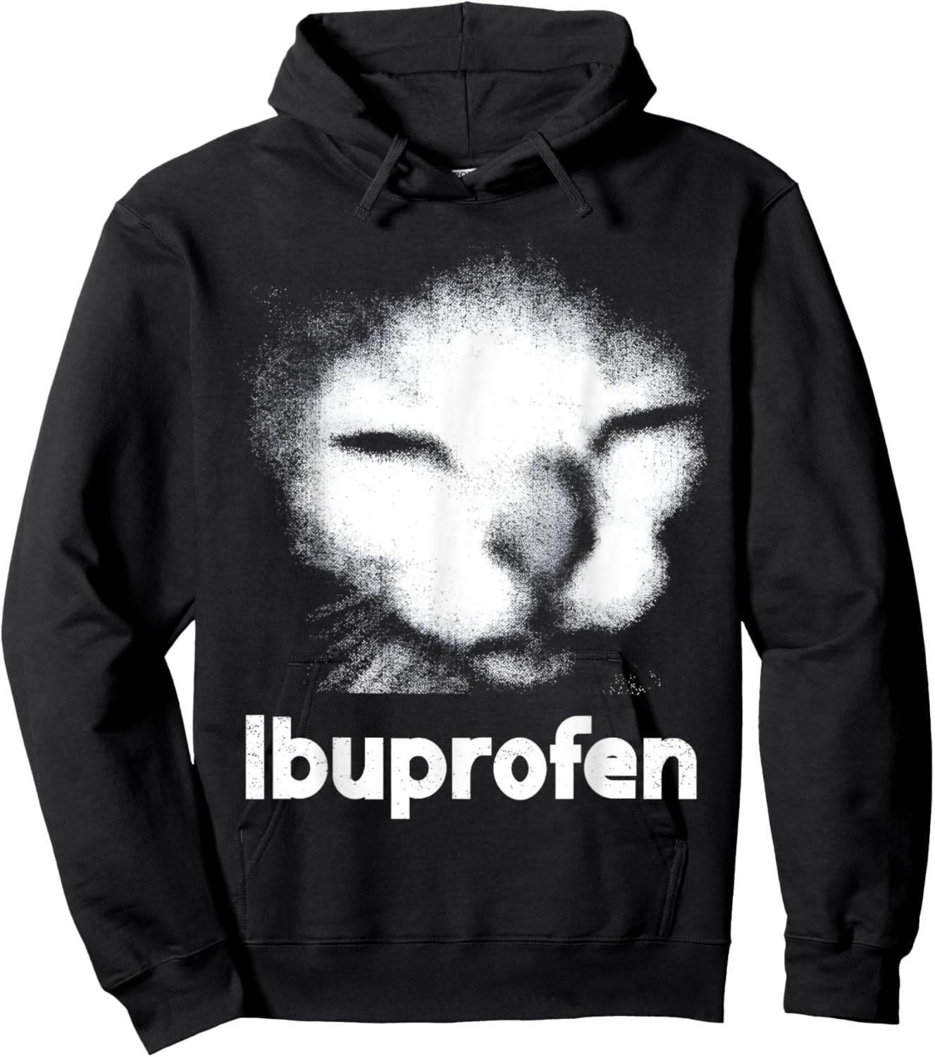Funny Ibuprofen Cat Meme with Cringe Ugly Feline Face Hoodie - Hoodie | Black