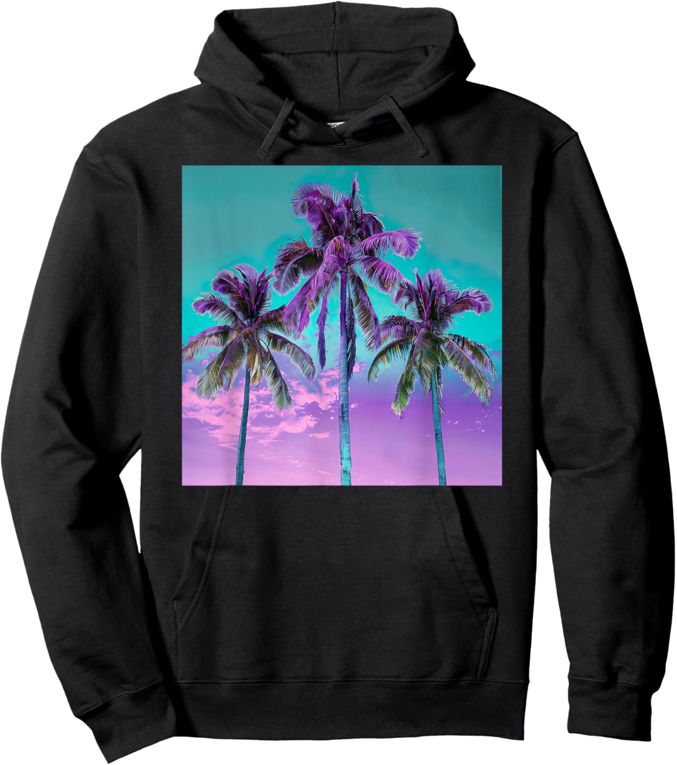 Palm Tree Tropical Teal Turquoise Purple Hoodie - Hoodie | Black