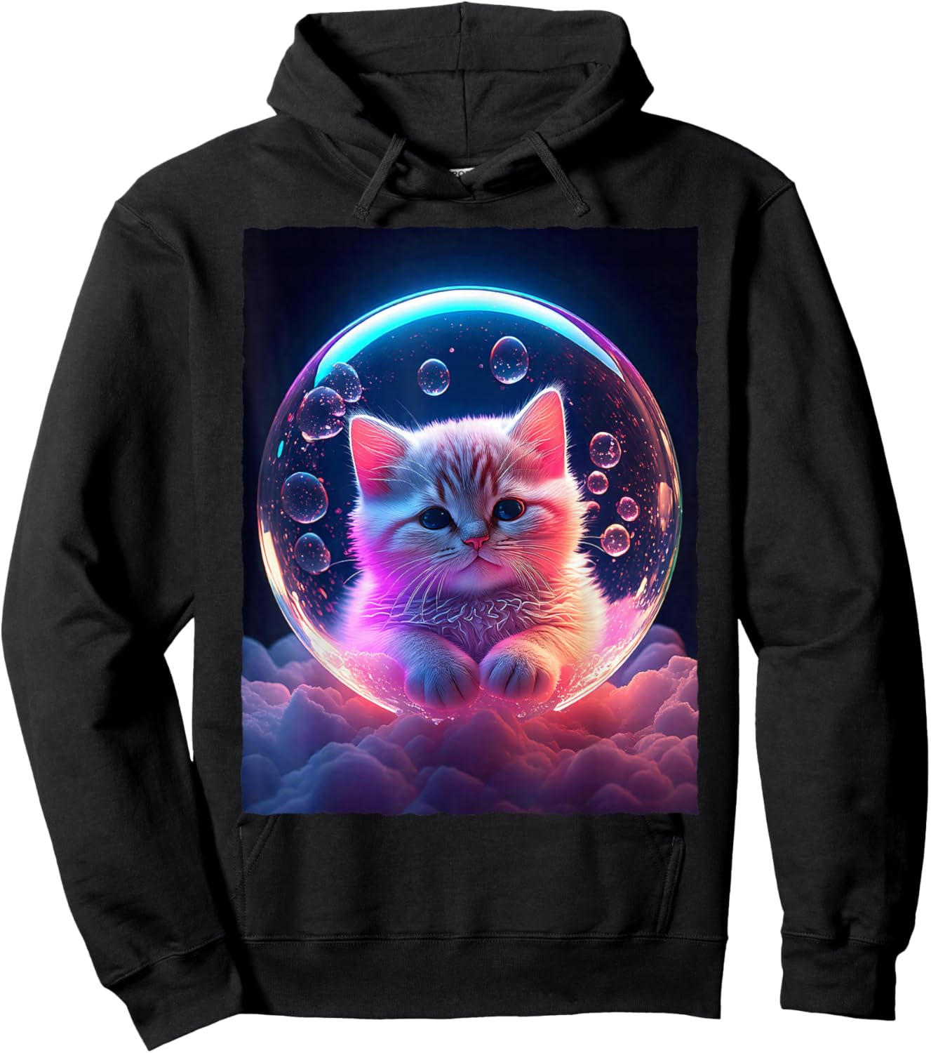 Cute Cat In Bubble Space Galaxy Kitten Kawaii Aesthetic Hoodie - Hoodie | Black