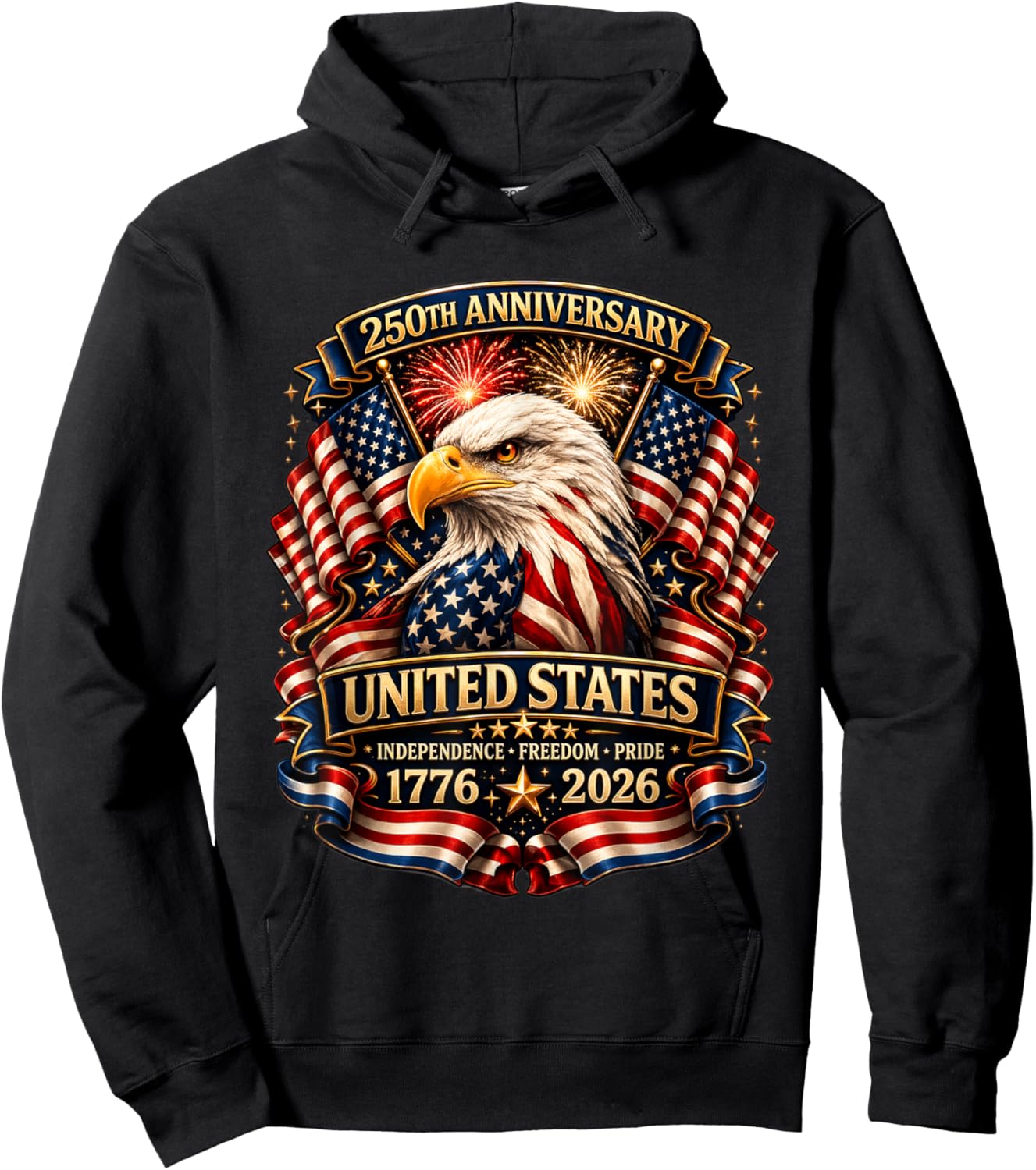 250 Anniversary USA Patriotic Eagle 250th 4th of July 2026 Hoodie - Hoodie | Black