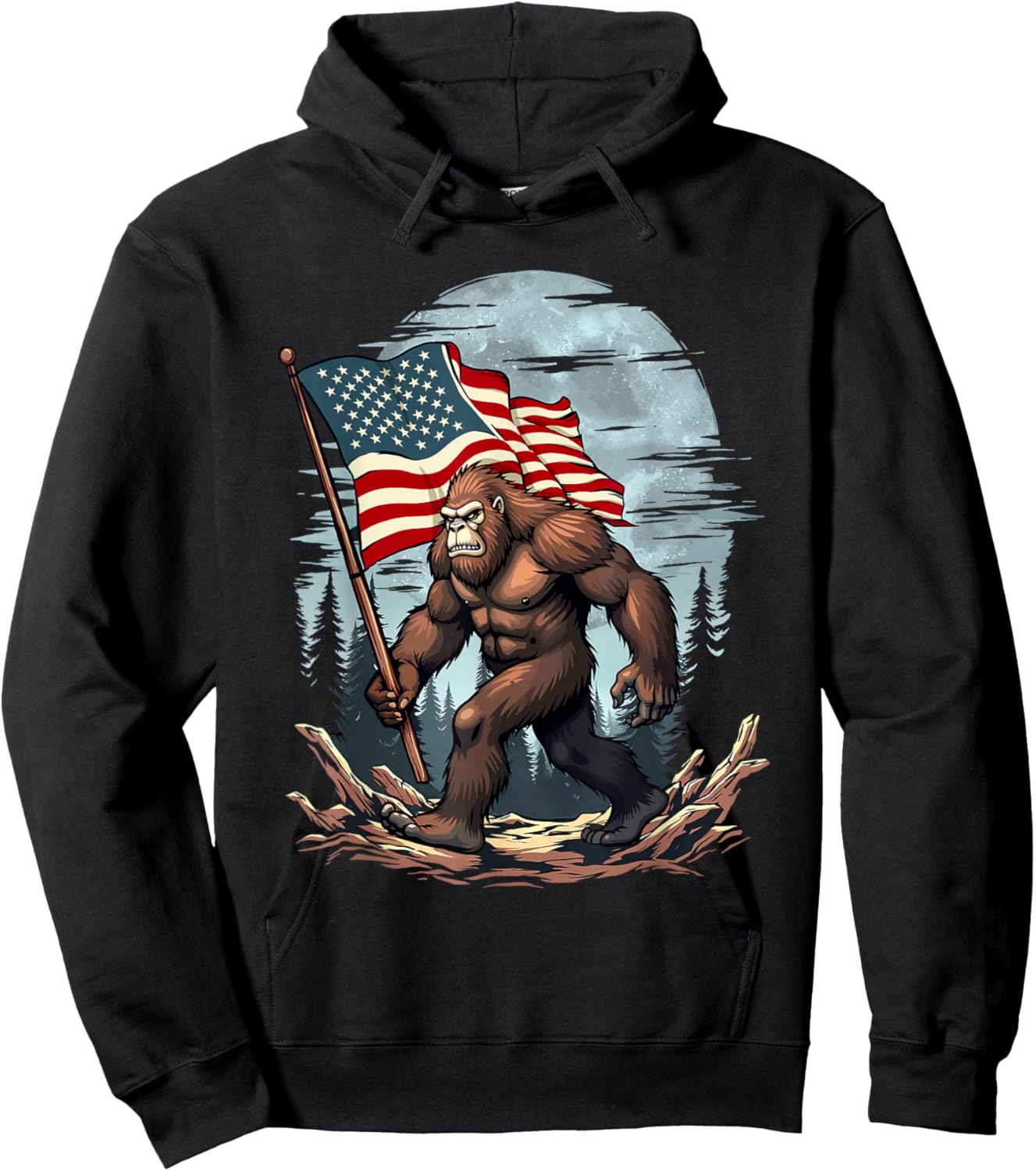 Patriotic Bigfoot - USA Flag 4th of July 4 Hoodie - Hoodie | Black