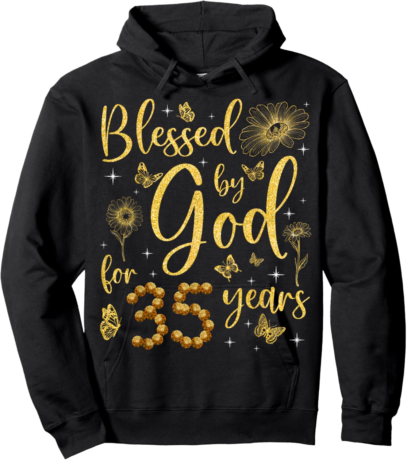Butterfly Flower Blessed By God For 35 Years 35th Birthday Hoodie - Hoodie | Black