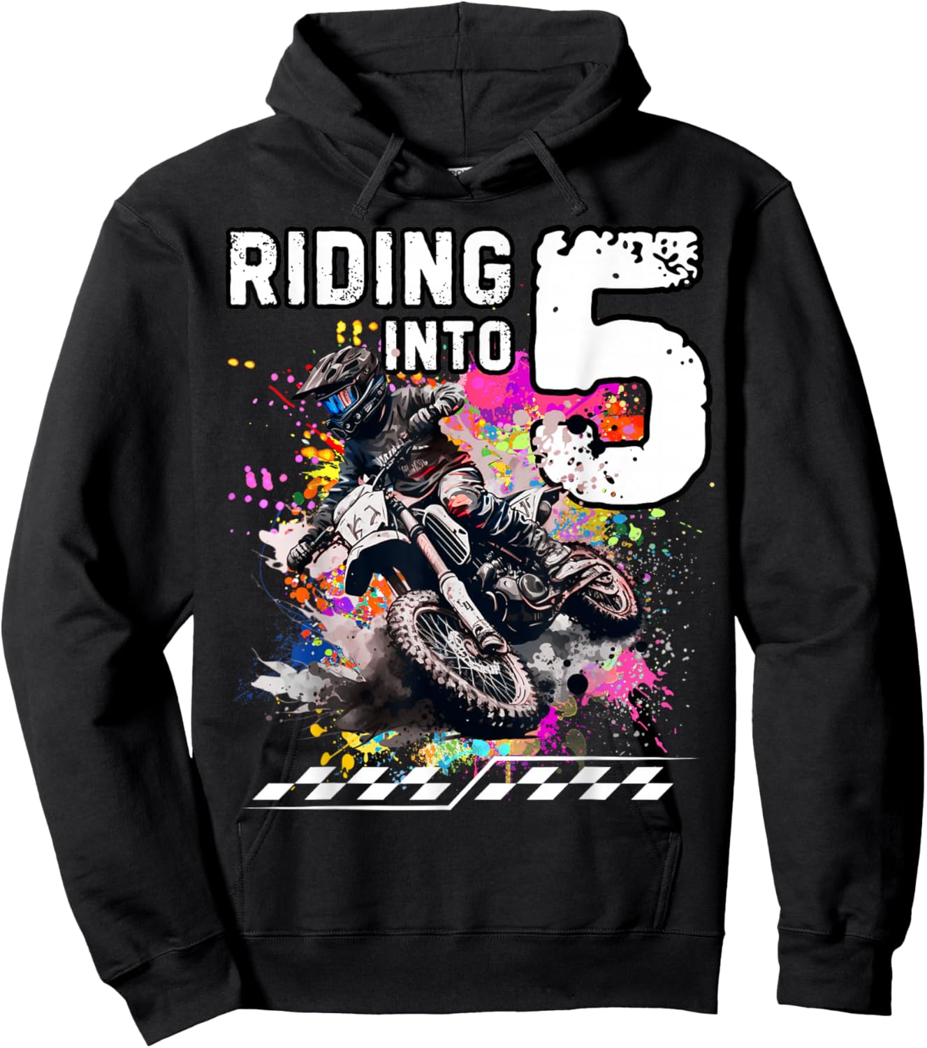 Motocross Birthday 5th Year Old Riding Into 5 MX Dirt Bike Hoodie - Hoodie | Black