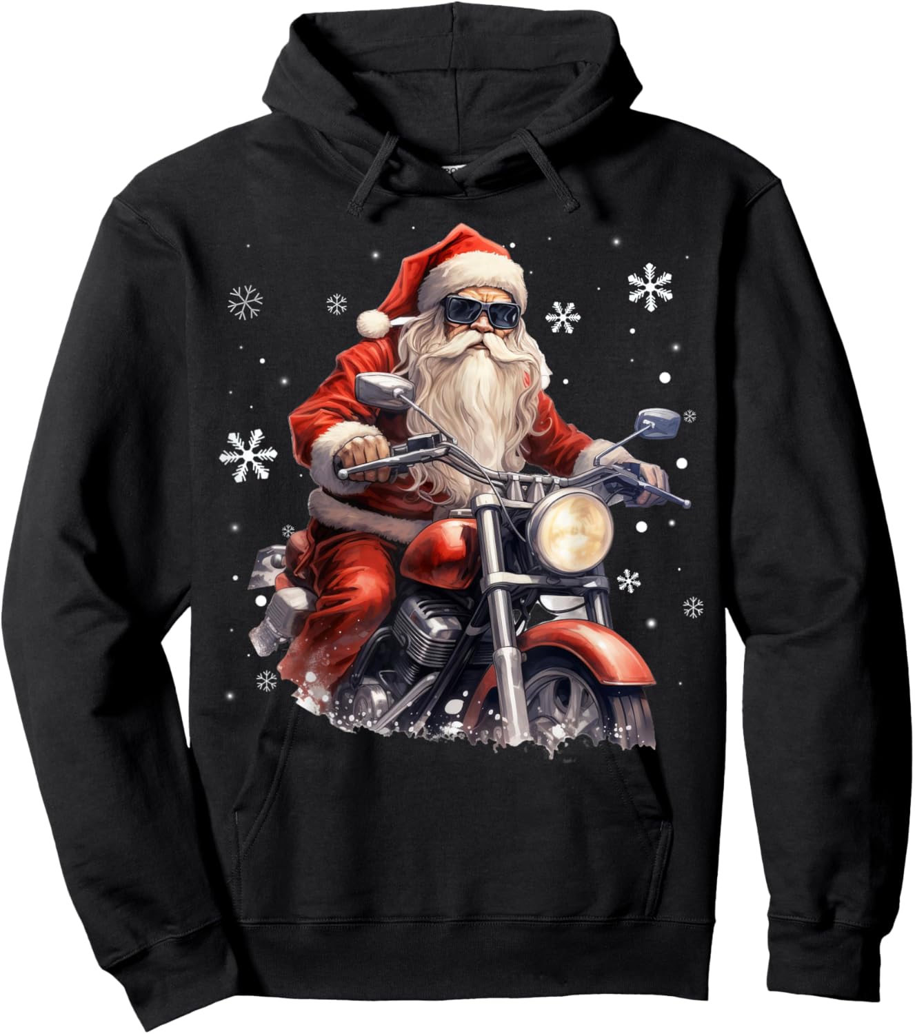 Santa Riding a Motorcycle Biker Motorcycle Lover Xmas Pajama Hoodie - Hoodie | Black