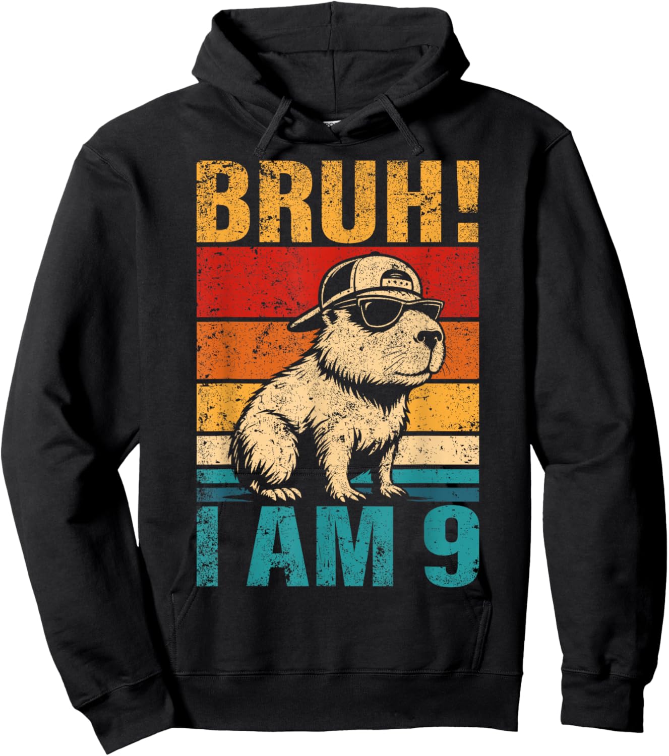 9 Year Old Birthday Boy Capybara Bruh It's My 9th Birthday Hoodie - Hoodie | Black