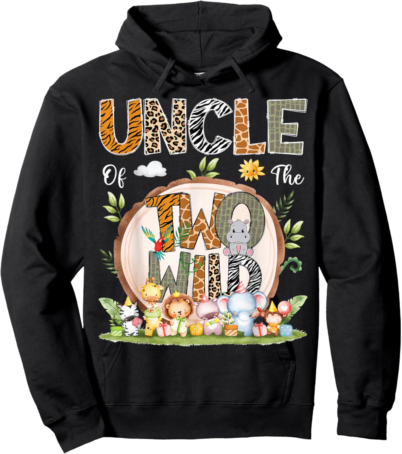 Uncle Of The Two Wild Animal Safari 2Nd Birthday Party Hoodie - Hoodie | Black