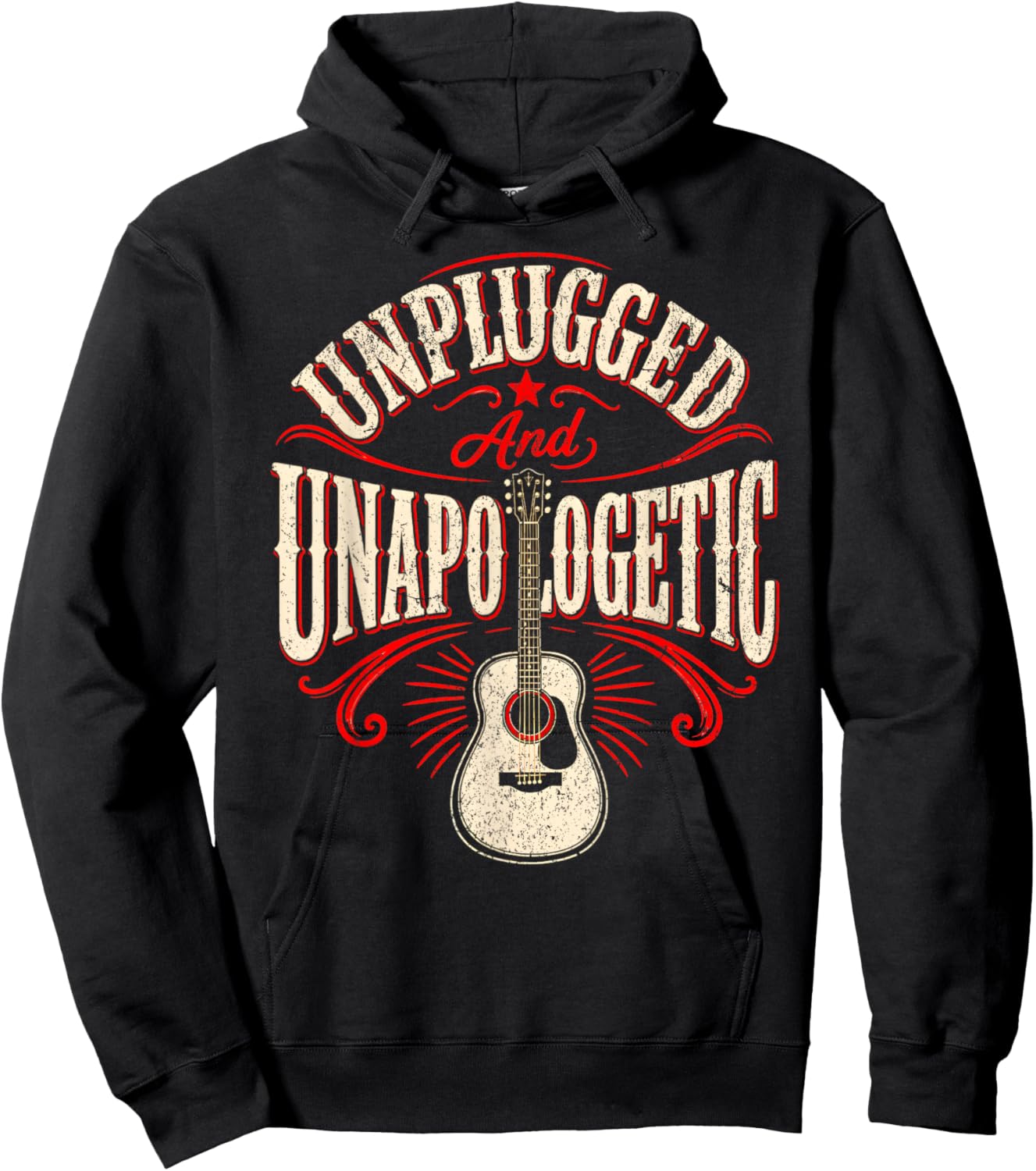 Unplugged and Unapologetic Acoustic Guitar Folk Music Hoodie - Hoodie | Black