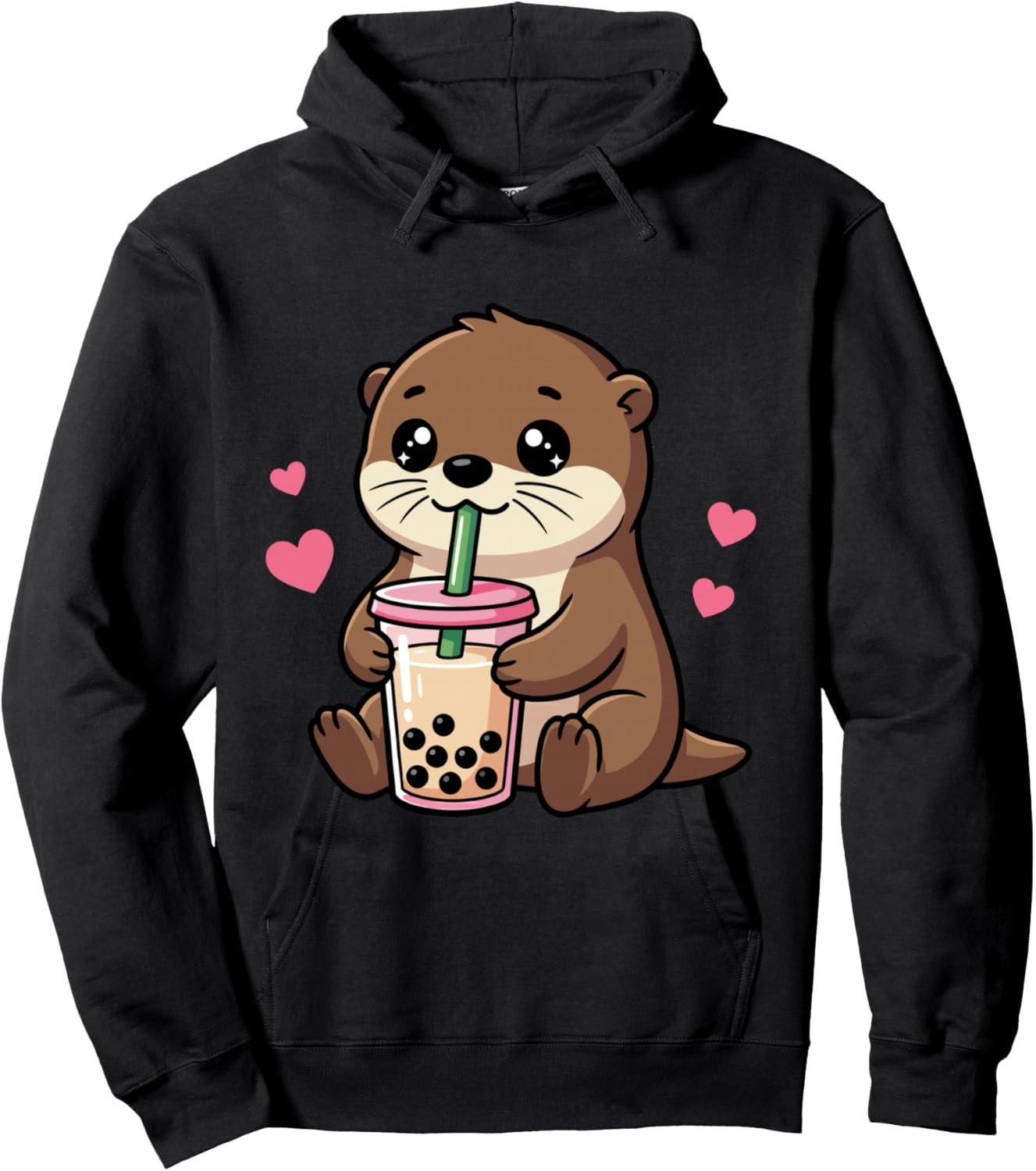 Kawaii Otter Boba Tea Dessin animé Animal Manche Longue Hoodie - Hoodie | Black