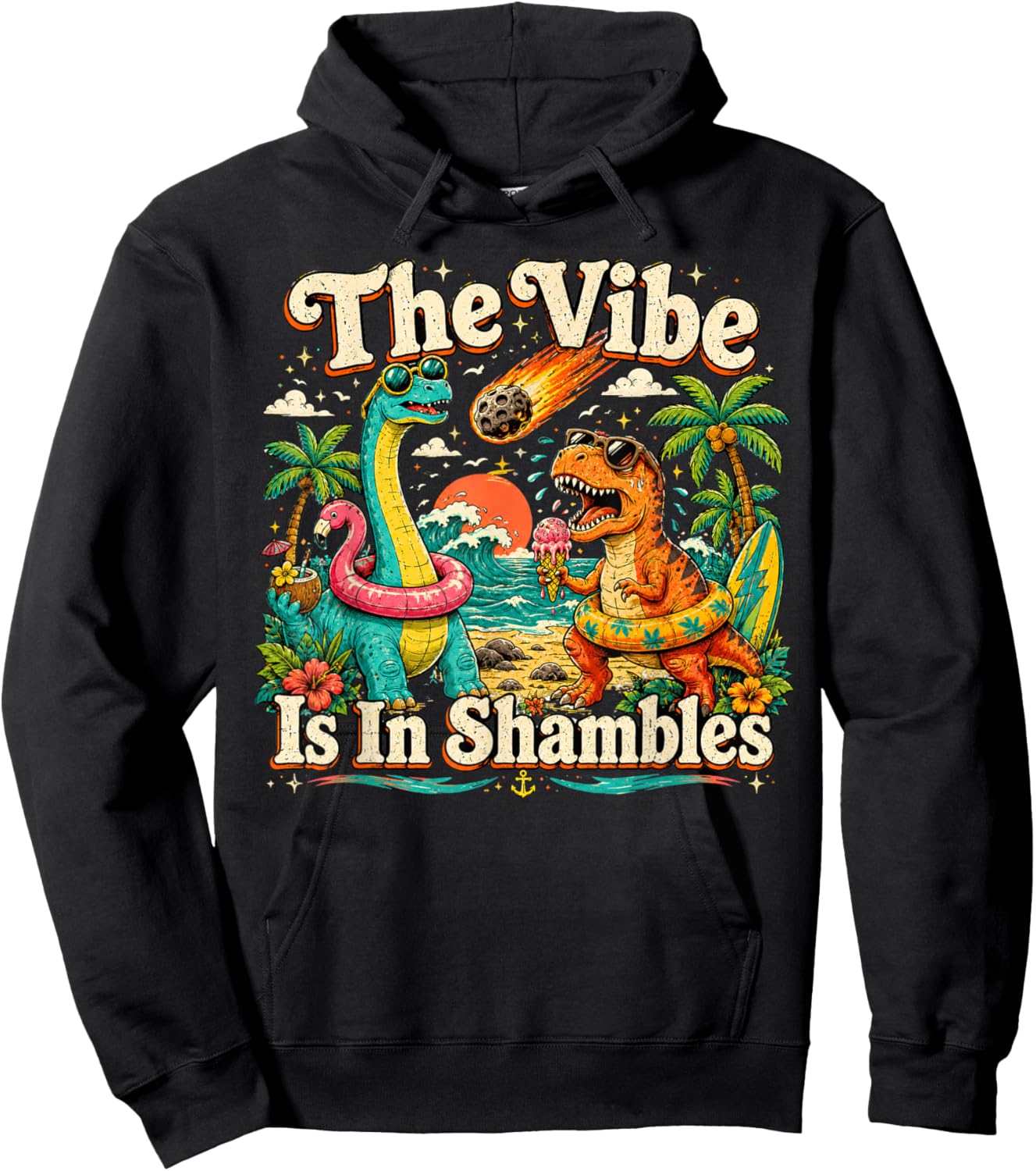 The Vibe is in Shambles Dinosaur Mental Health Awareness Hoodie - Hoodie | Black
