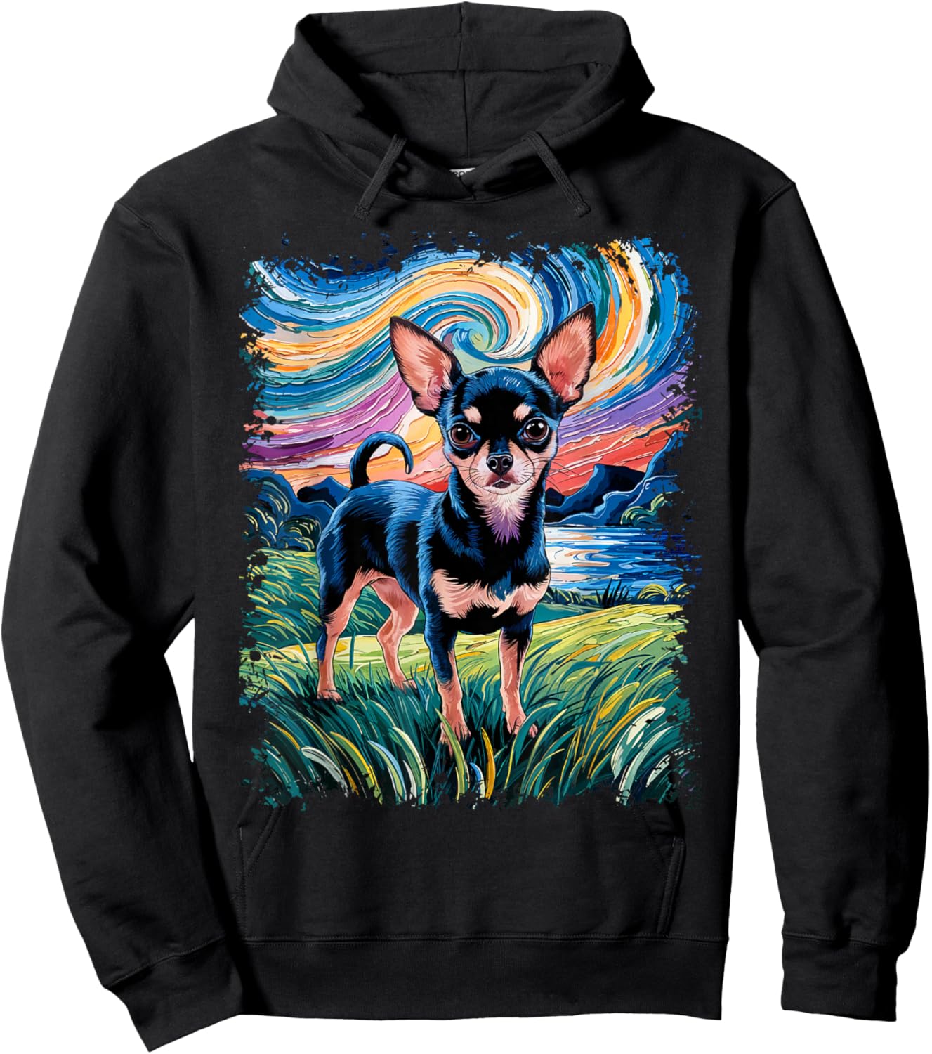 Black and Tan Smooth Chihuahua Starry Night Dog Hoodie - Hoodie | Black