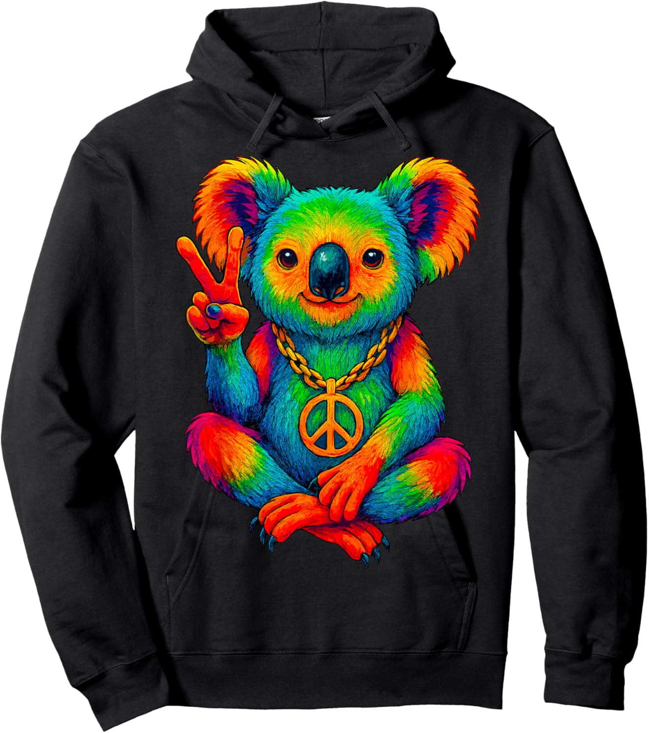 Tie-Dye Koala Peace Sign Hippo Hoodie - Hoodie | Black