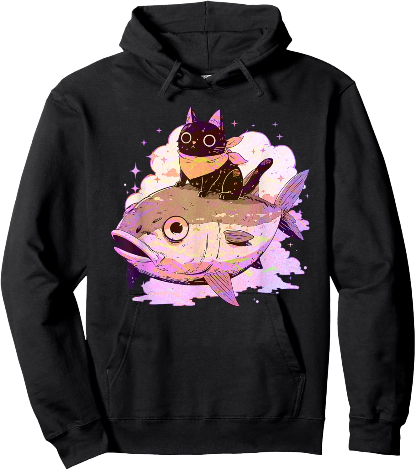 Funny Pink Pastel Goth Aesthetic Tuna Fish Neko Kawaii Cat Men Women Girls Kids Hoodie - Hoodie | Black