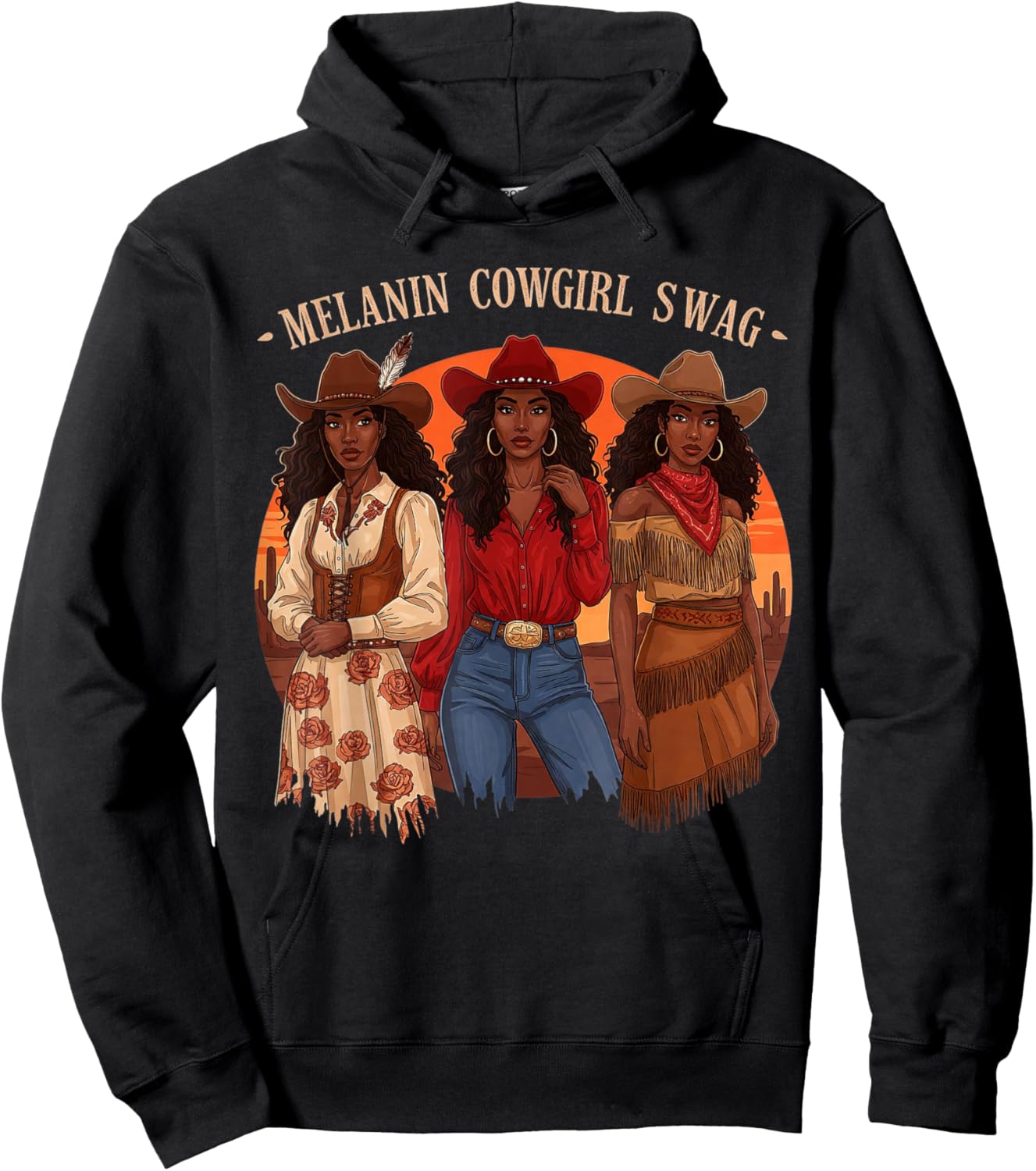 Let's Go Girls Retro Western Country Melanin Cowgirl Swag Hoodie - Hoodie | Black
