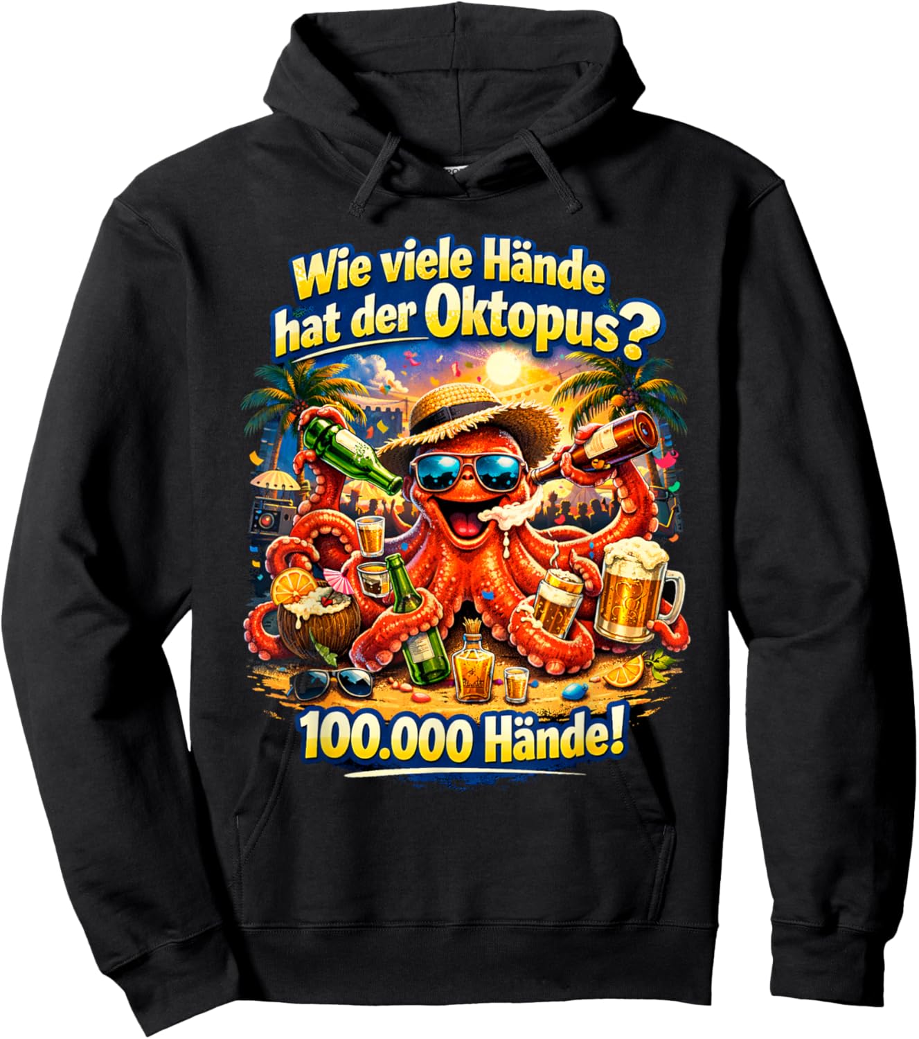 How many hands has the octopus? Funny party and celebration Hoodie - Hoodie | Black