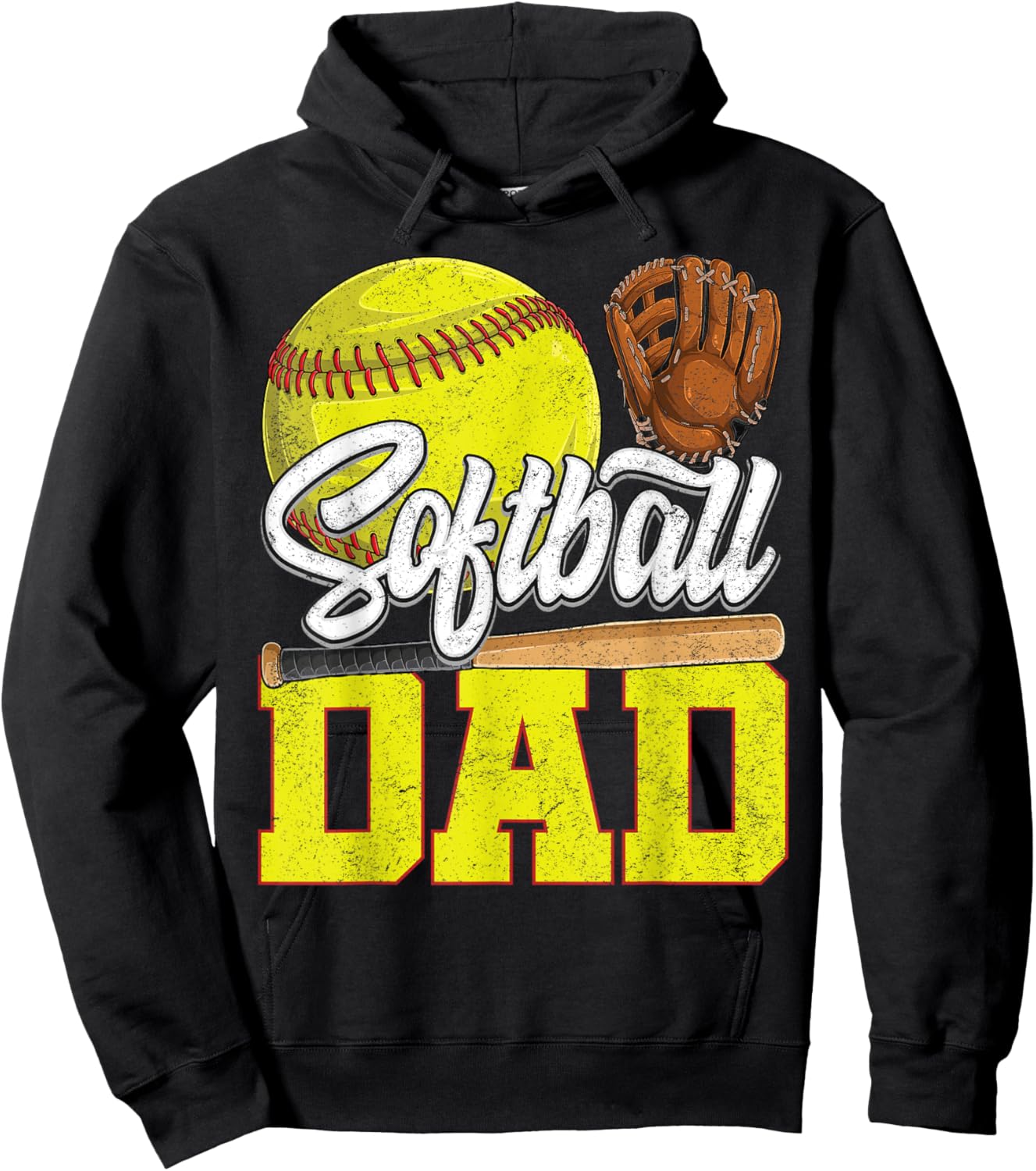 Dad Softball -Yellow Softball Dad Love Softball Player Hoodie - Hoodie | Black