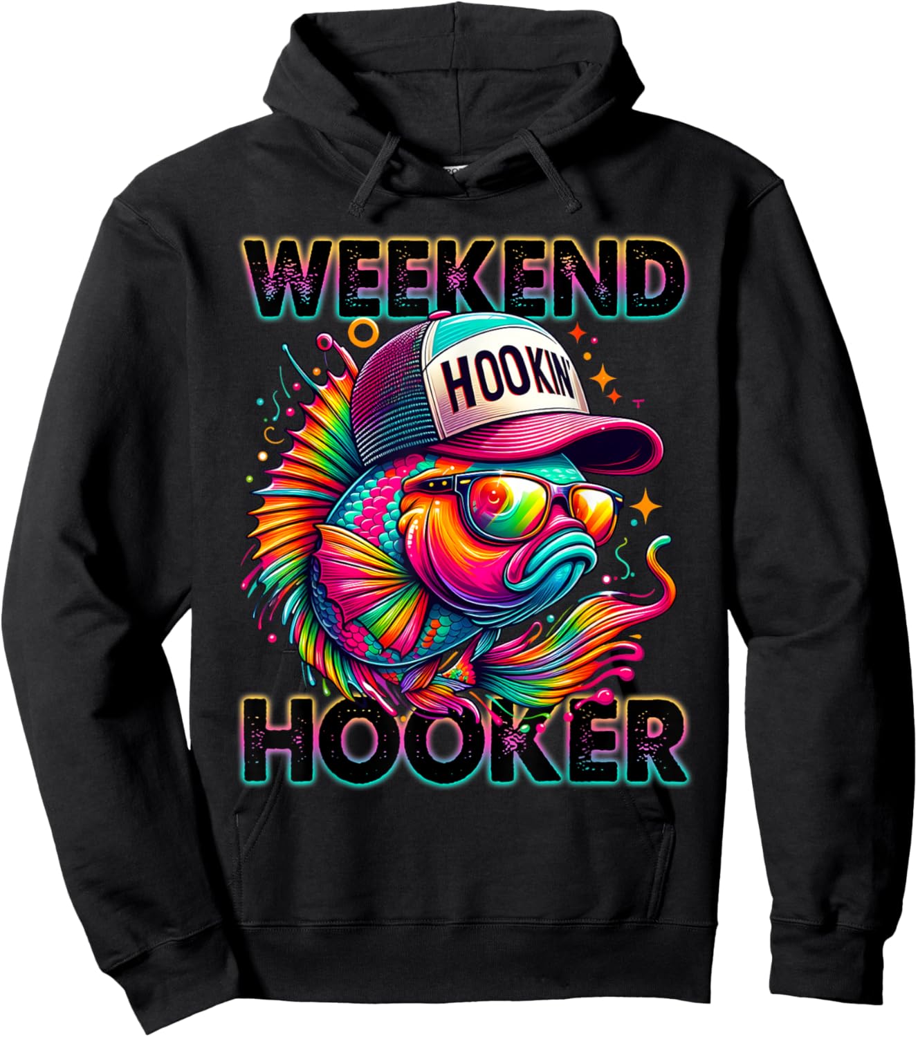 Weekend Hooker Funny Fishing Colorful Tie Dye Seabass Fish Hoodie - Hoodie | Black